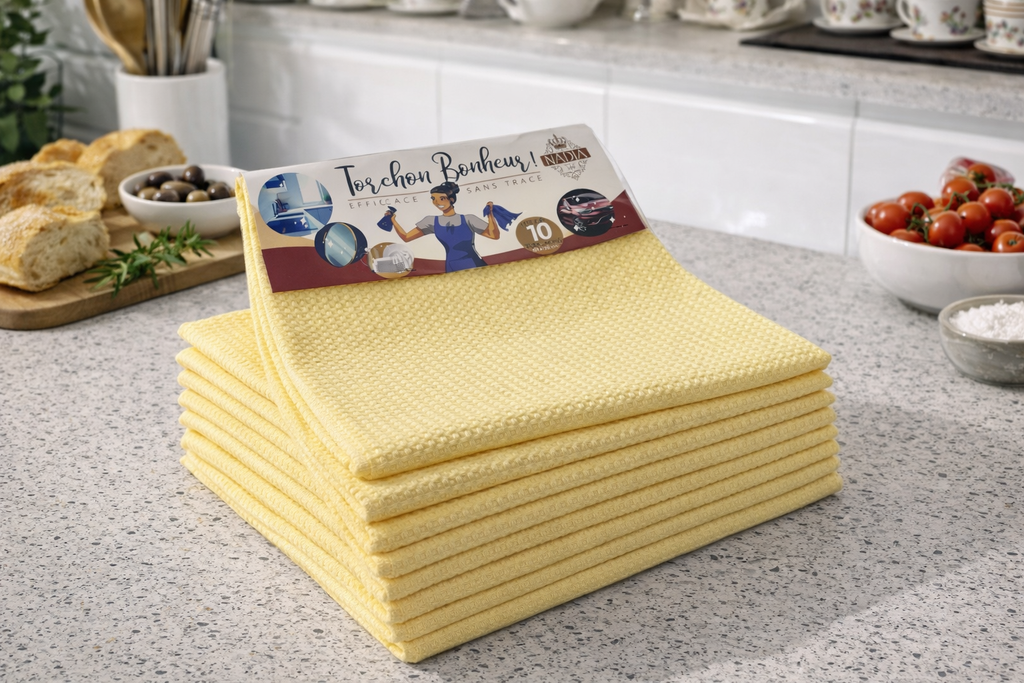 10 torchons Bonheur Jaune polyvalents de 60x50 cm