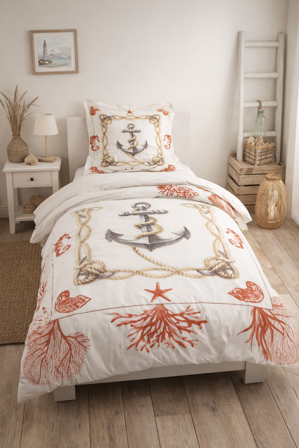 Housse de couette ancre marine 140x200 - 100% Coton