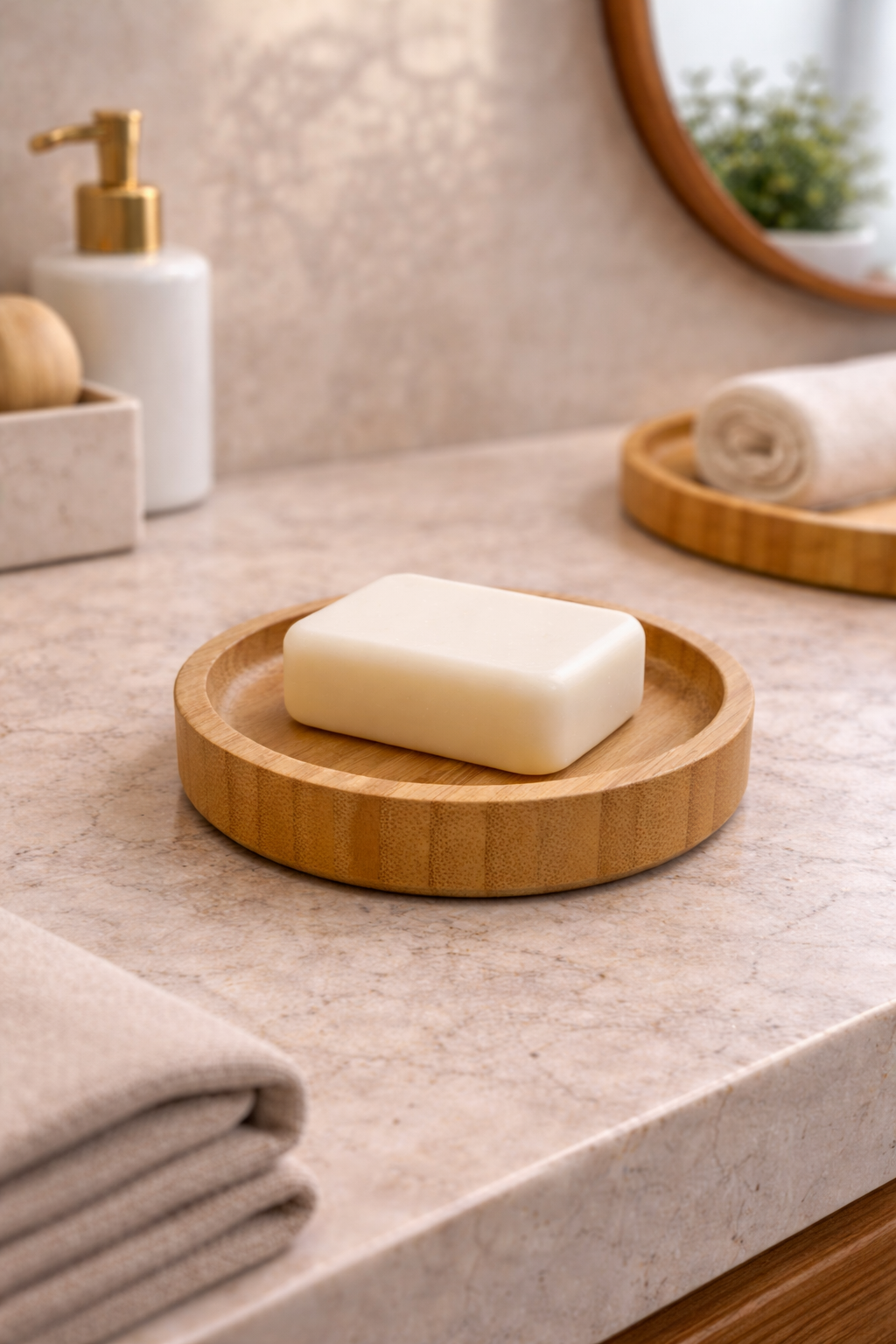 Porte-savon en bois clair – Ø 10 cm