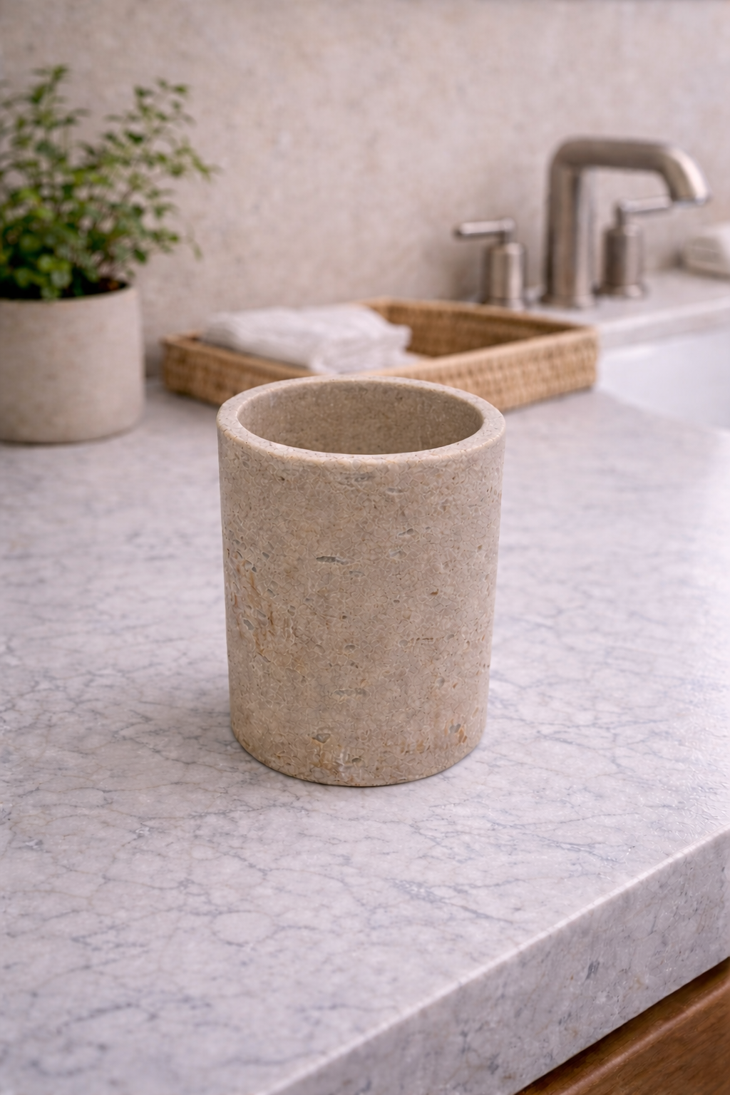 Porte-brosses à dents en pierre beige