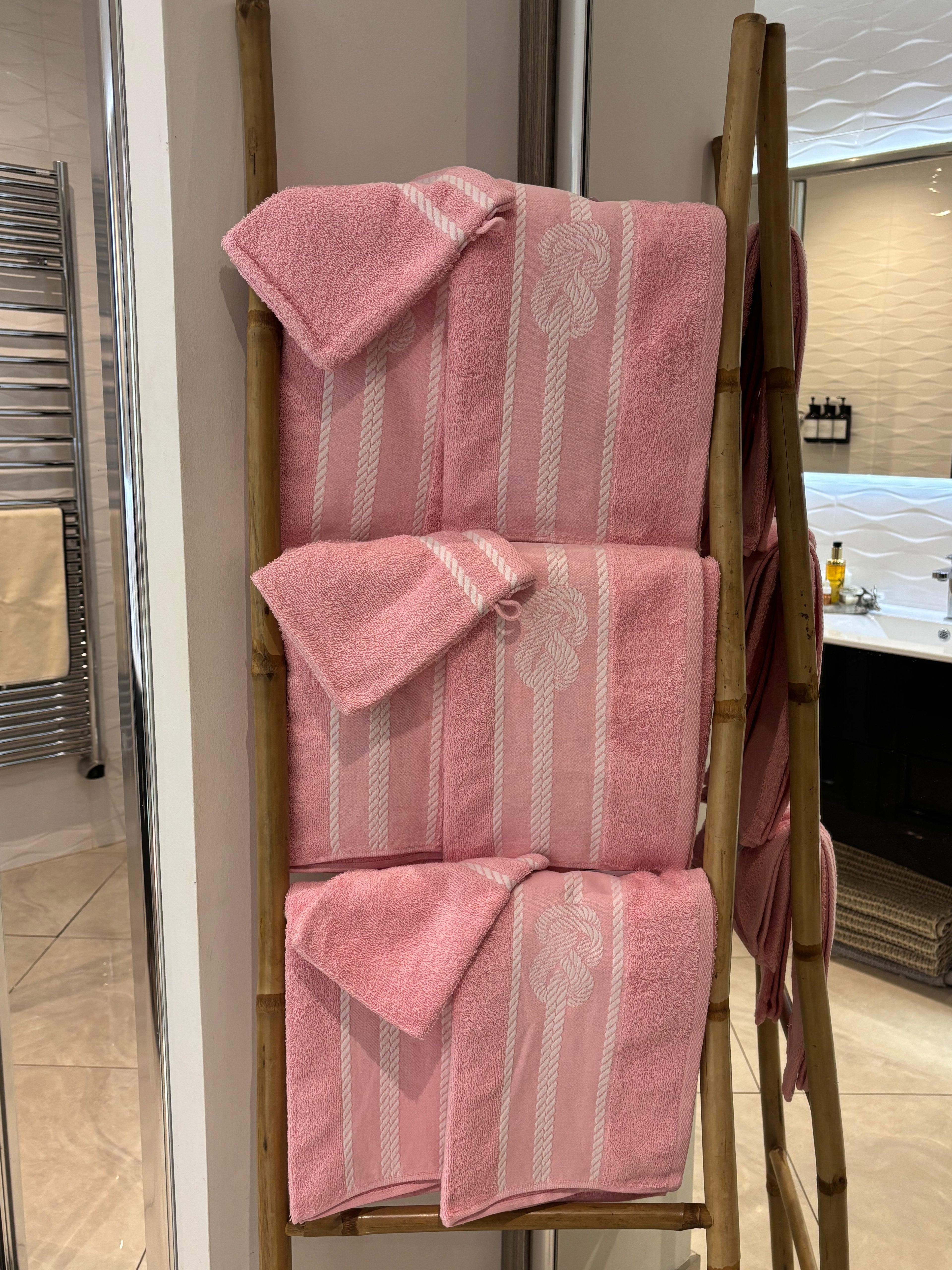 Ensemble complet de 26 pièces Rose - 6 serviettes de toilette + 20 gants Corde Marinier