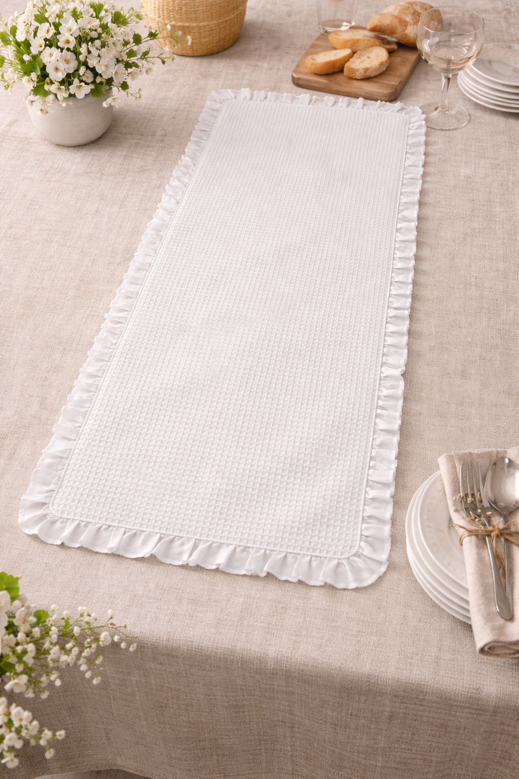 Napperon à volants nid d’abeilles 55x120cm