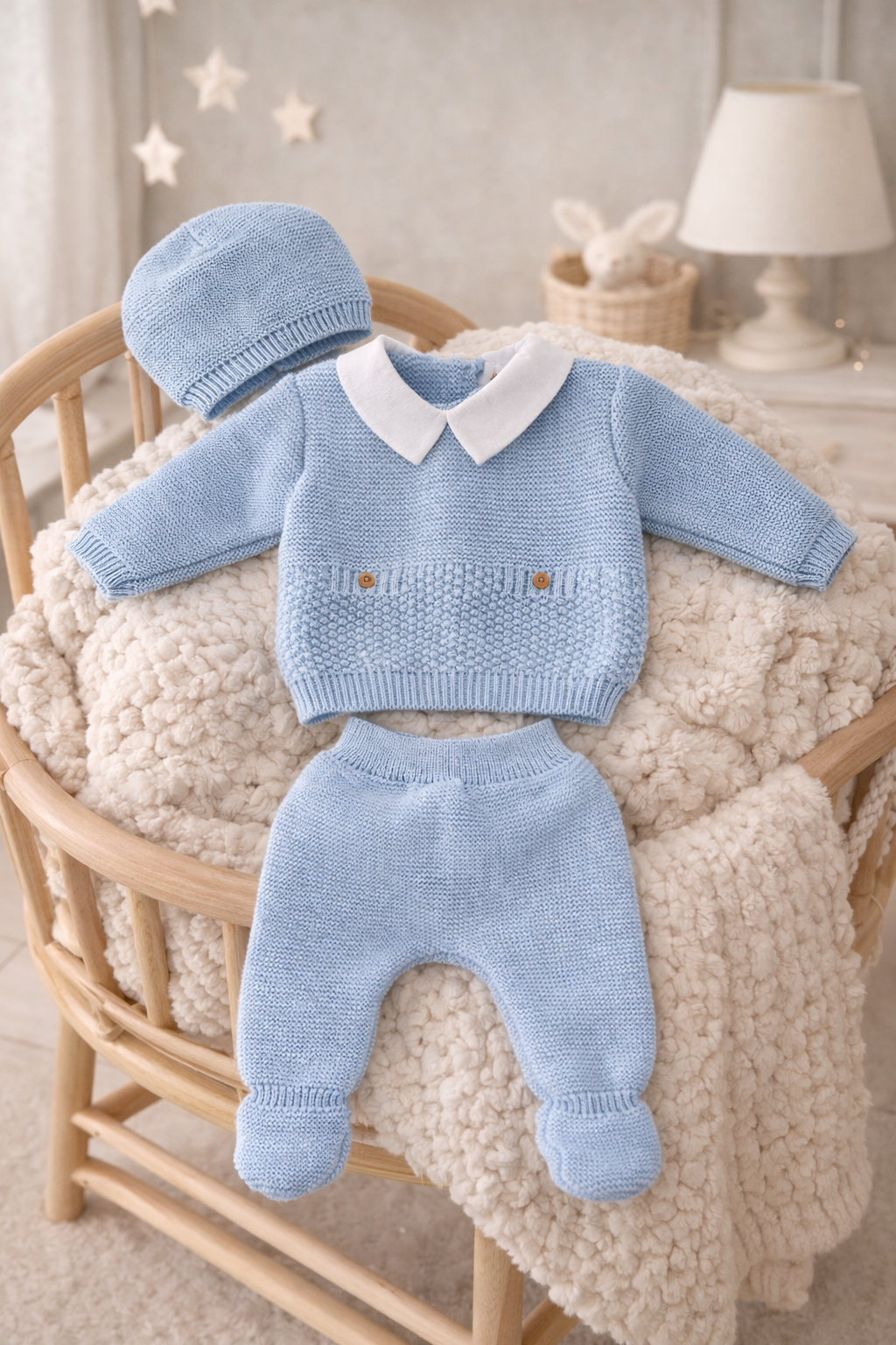 Ensemble bébé 3 pièces - Bleu Col Blanc - 0/3 mois