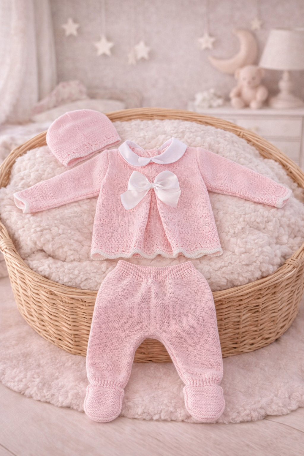 Ensemble bébé 3 pièces - Rose noeud Blanc - 0/3 mois