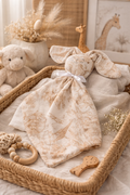 Doudou Lapin Imprimé inspiration Toile de Jouy Beige