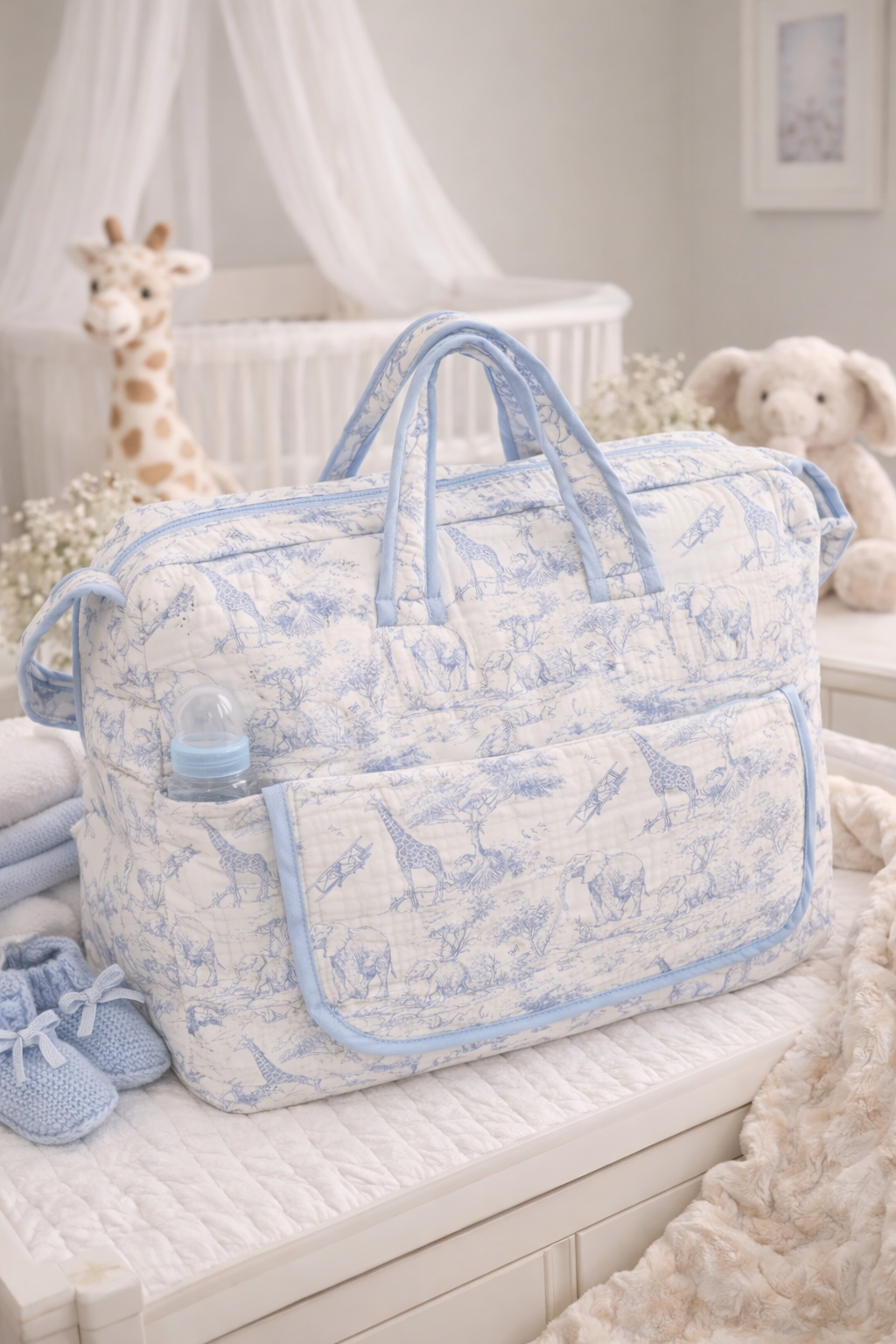 Sac à langer Bleu 100% Coton inspiration toile de Jouy