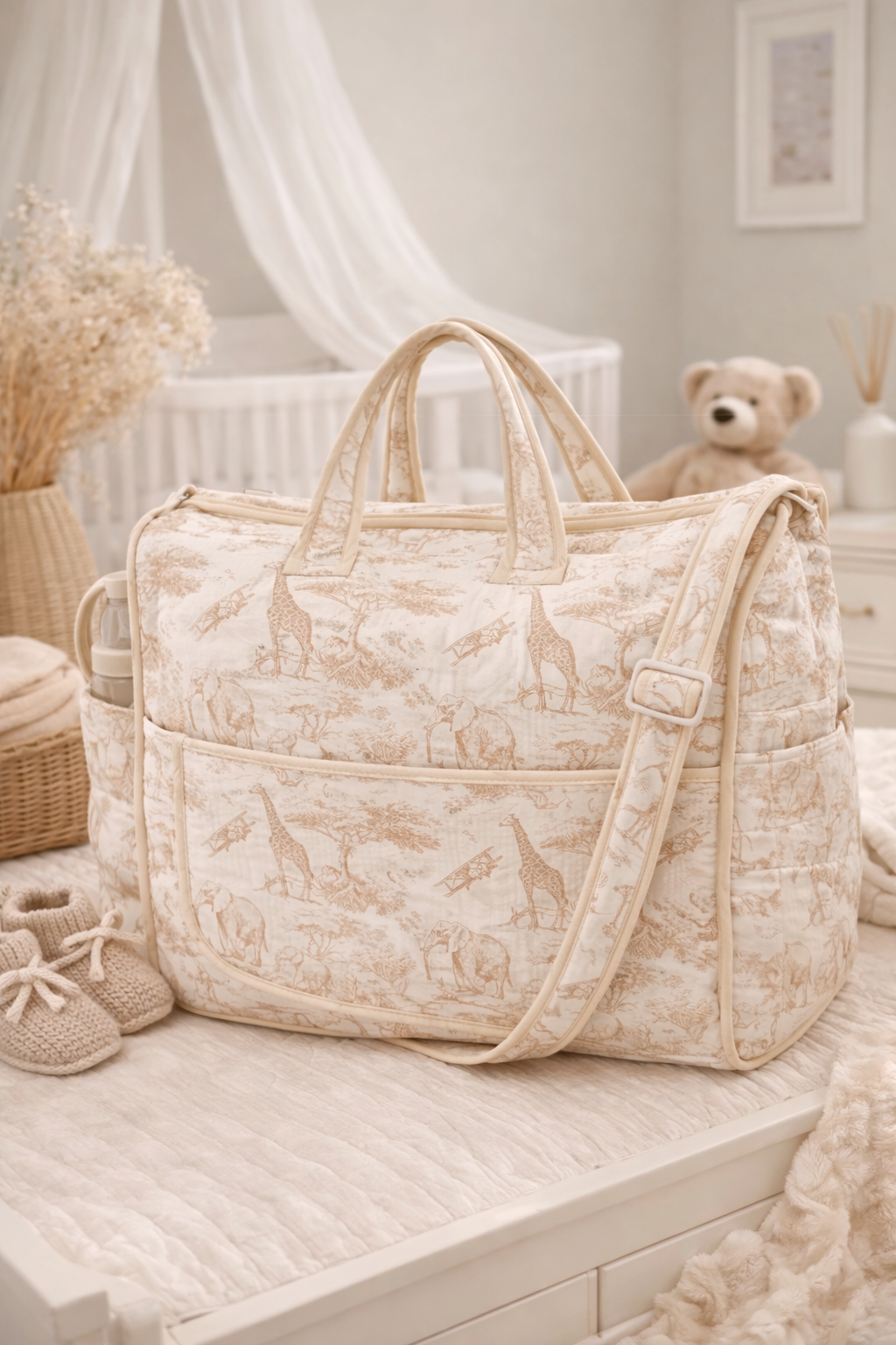 Sac à langer Beige 100% Coton inspiration toile de Jouy