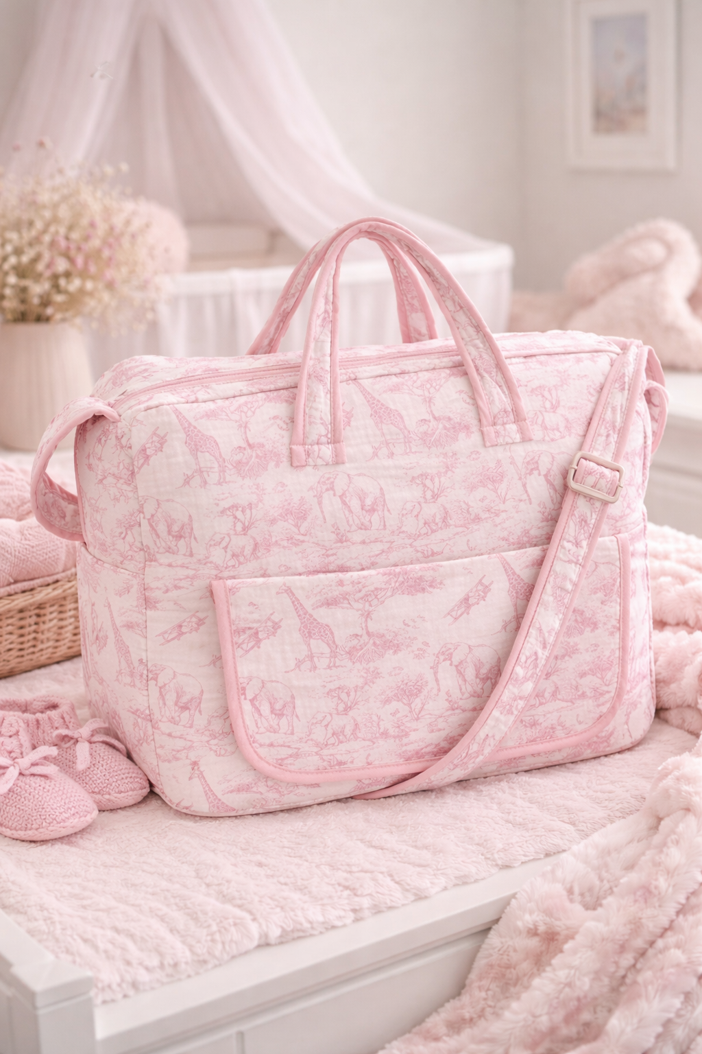 Sac à langer Rose 100% Coton inspiration toile de Jouy