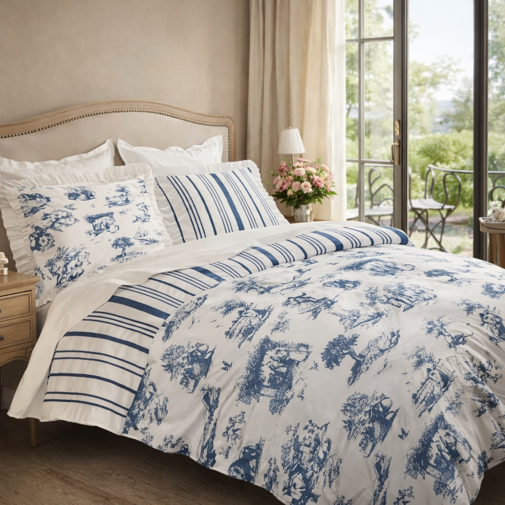 Housse de couette Versailles Bleu - 140x200- 100% coton