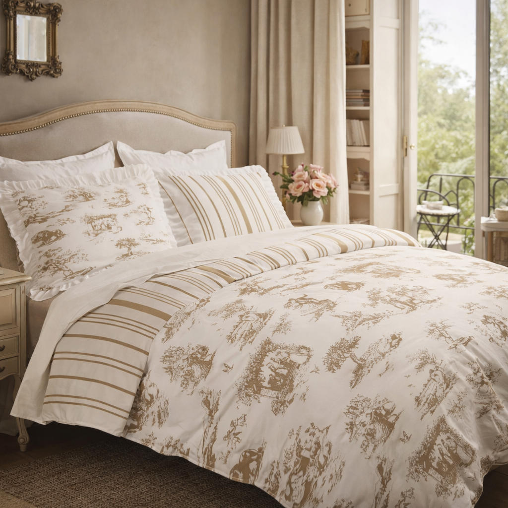 LOT 5 PARURES - Housse de couette Versailles Beige - 200x200- 100% coton