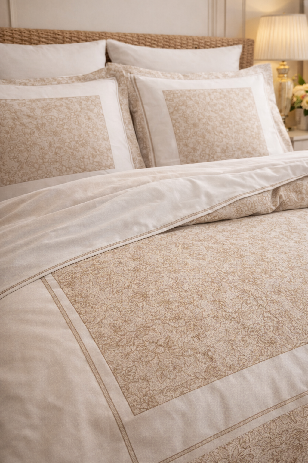 Housse de couette Dentelle Beige - 240x260cm - 100% coton
