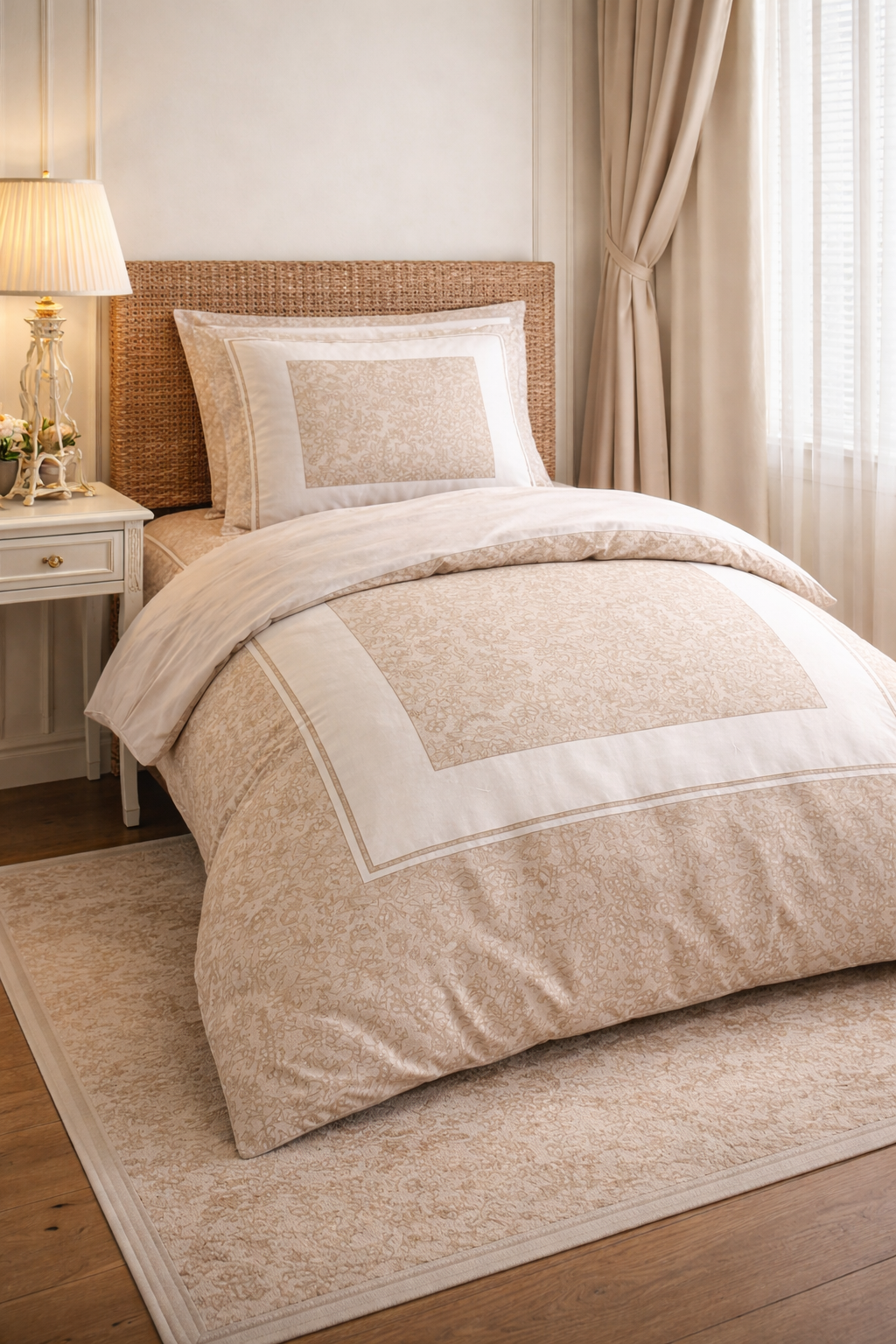 Housse de couette Dentelle Beige - 140x200cm - 100% coton