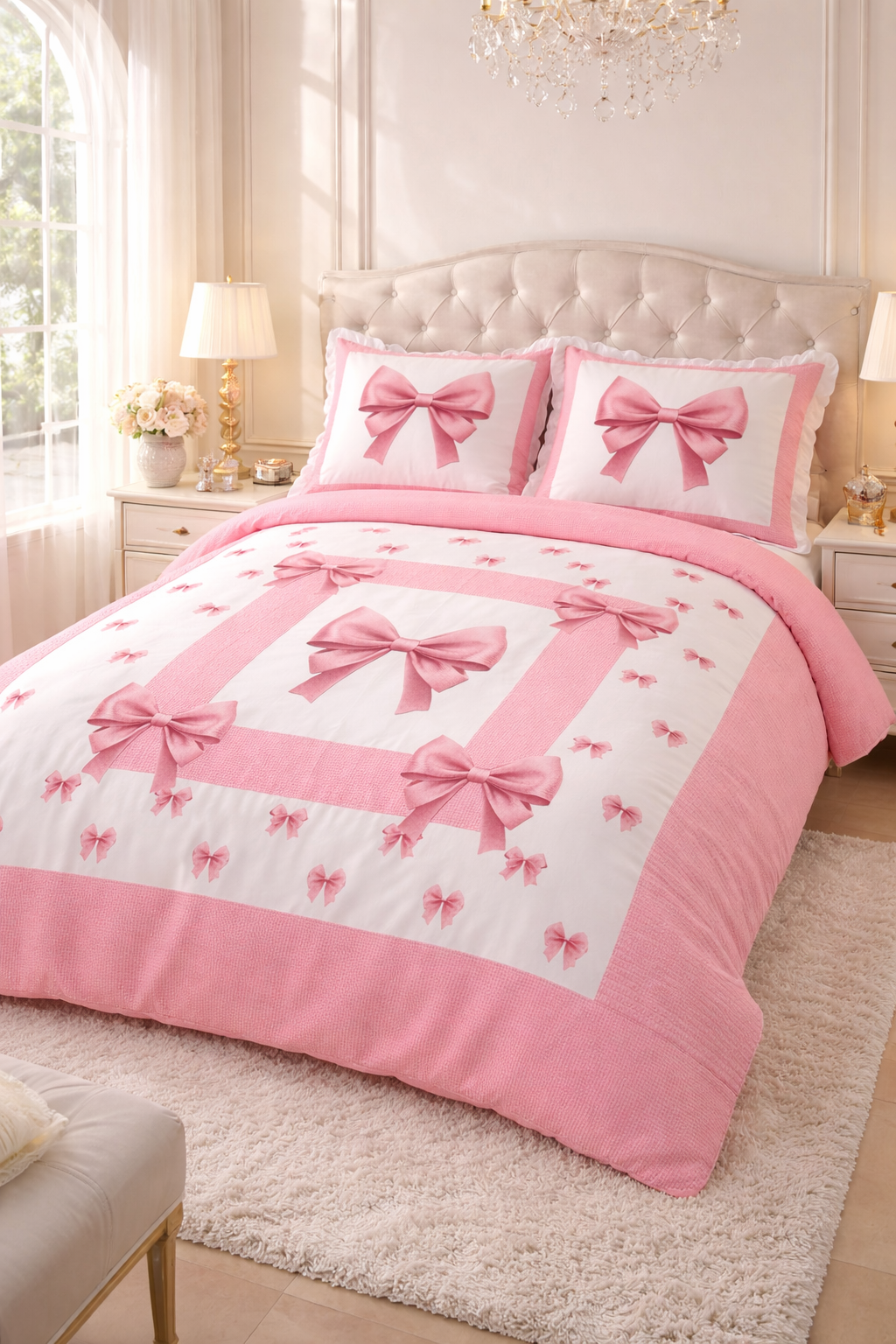 Housse de couette Noeud Rose - 200x200cm - 100% coton
