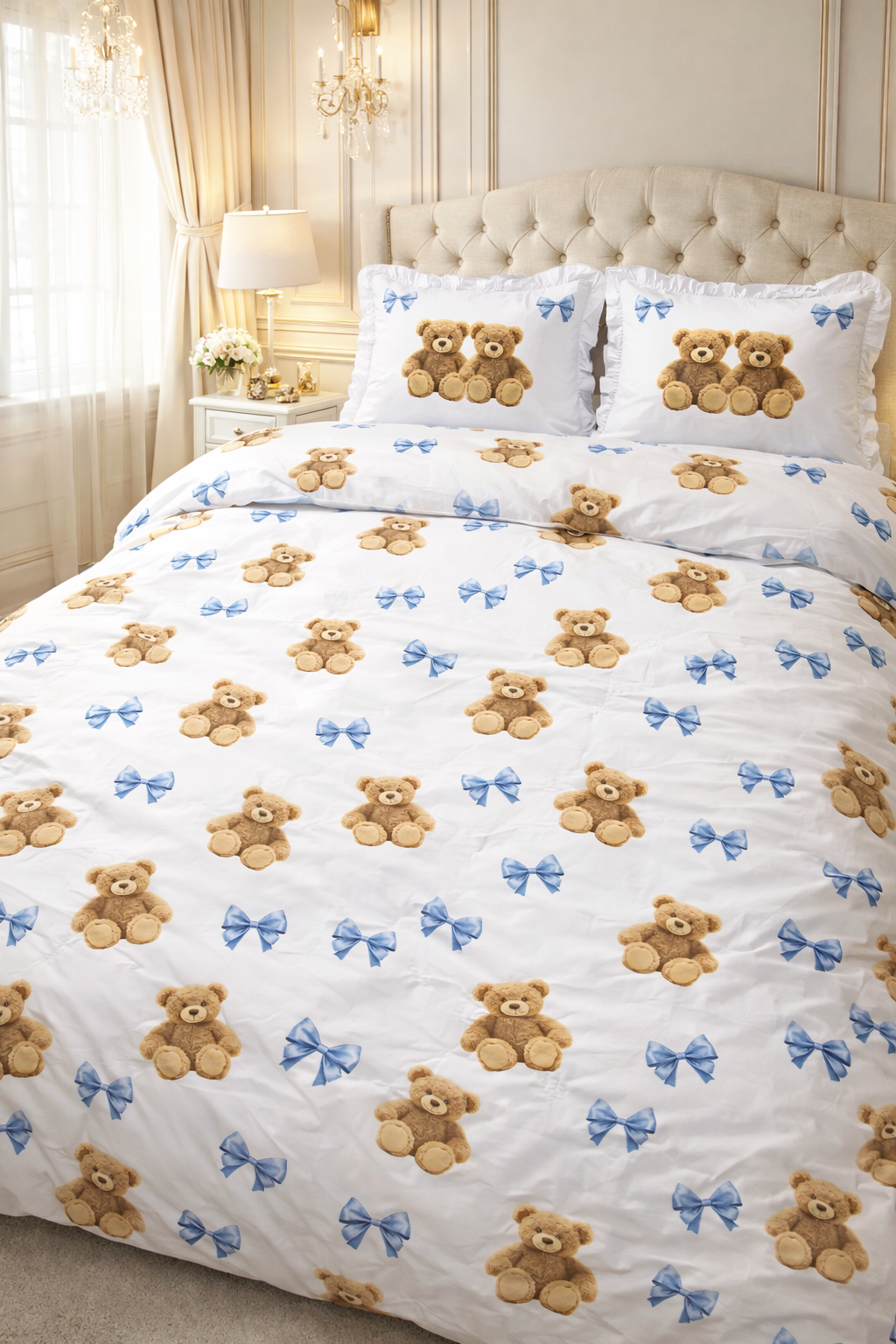 Housse de couette Oursons Bleu - 200x200cm - 100% coton