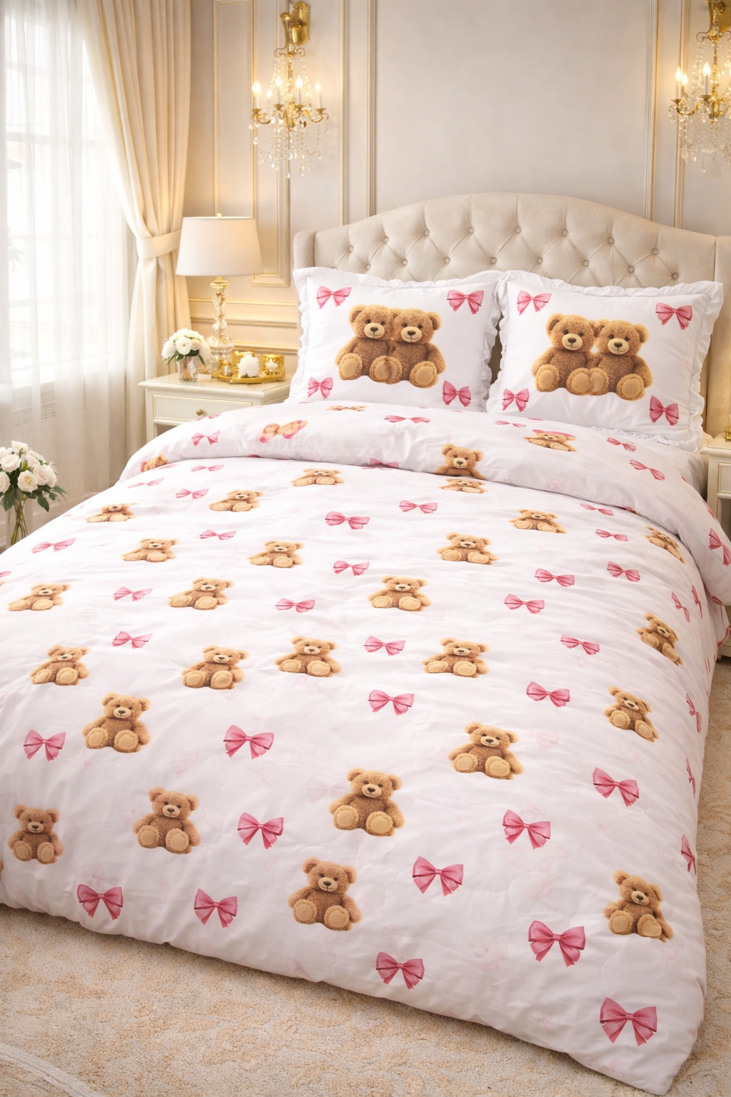 Housse de couette Oursons Rose - 200x200cm - 100% coton