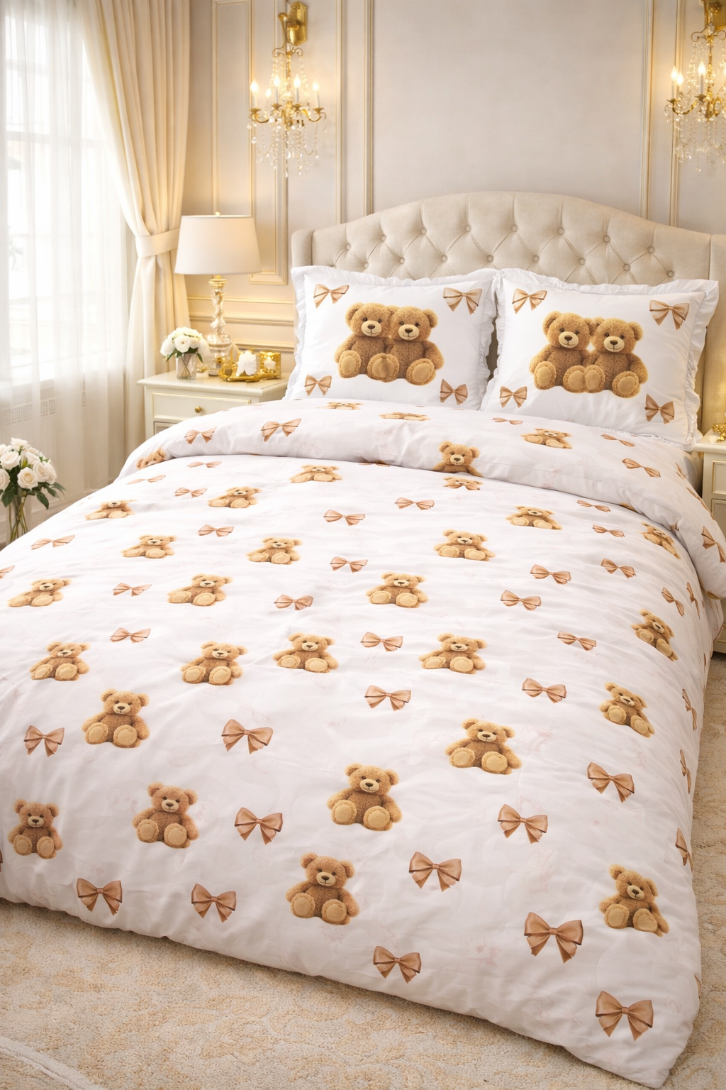 Housse de couette Oursons Marron - 200x200cm - 100% coton