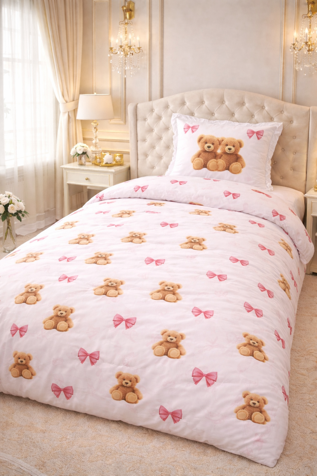 Housse de couette Oursons Rose - 140x200cm - 100% coton