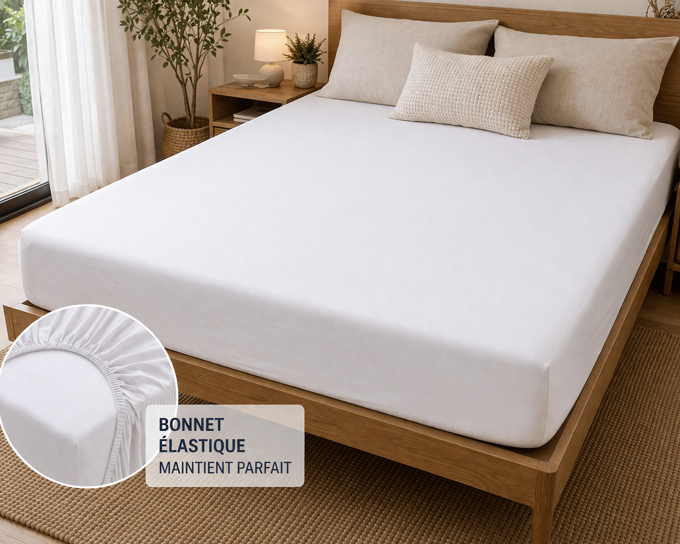 Drap Housse BLANC Jersey 100% Coton 140x190cm jusqu’à 150x200cm