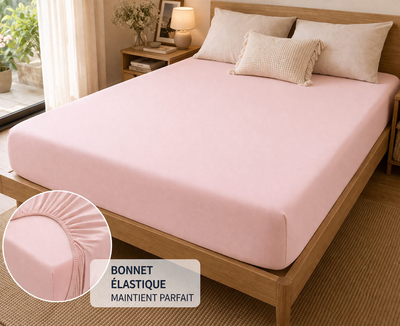 Drap Housse ROSE Jersey 100% Coton 140x190cm jusqu’à 150x200cm