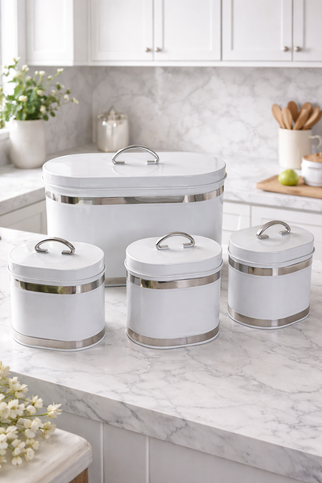 Set 4 boîtes métalliques - poignée argentée