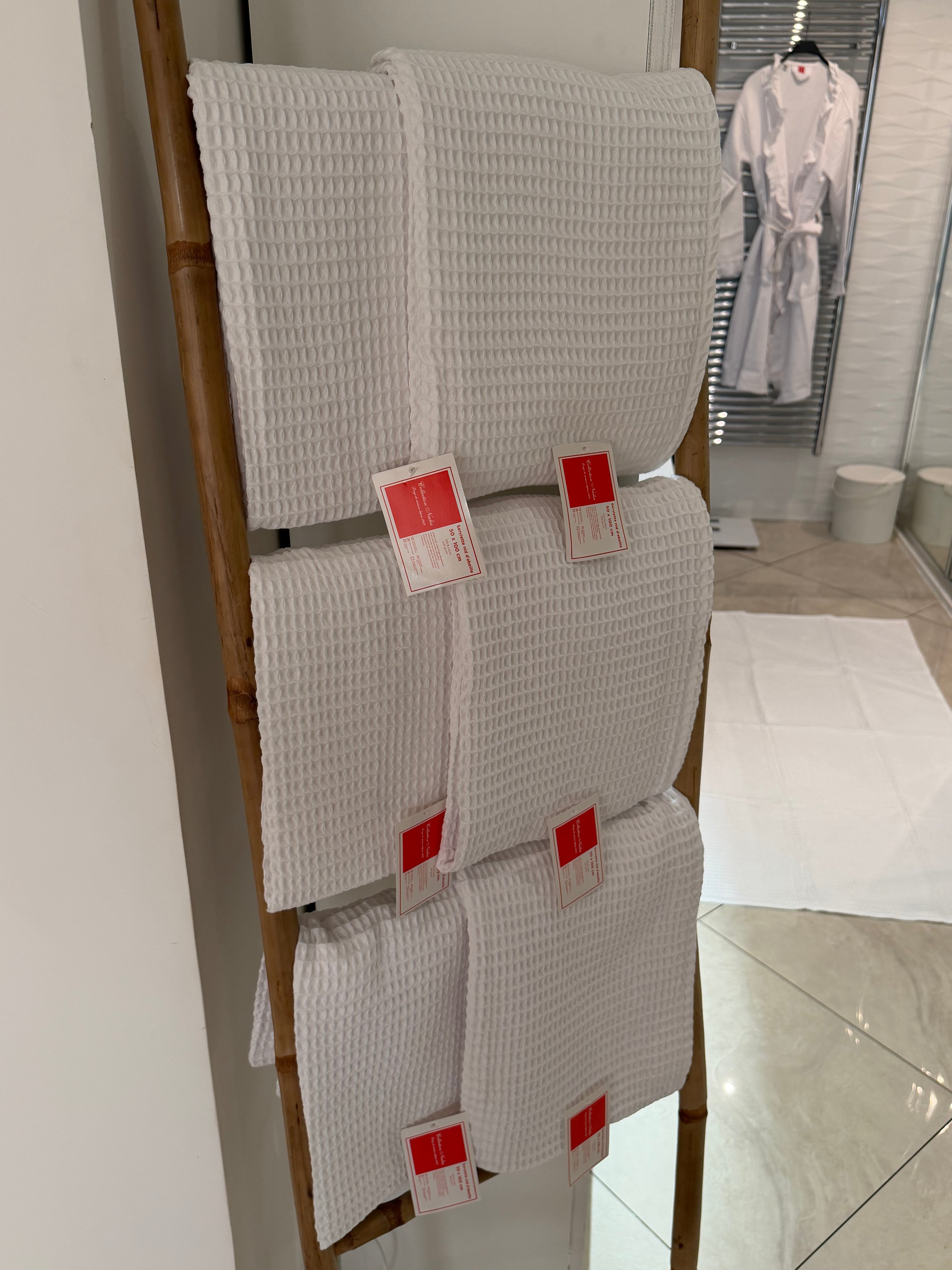 6 serviettes 50x100cm en GROS nid d’abeilles Blanc