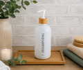 Distributeur de Shampoing en verre /bambou 500ml - Blanc Mat