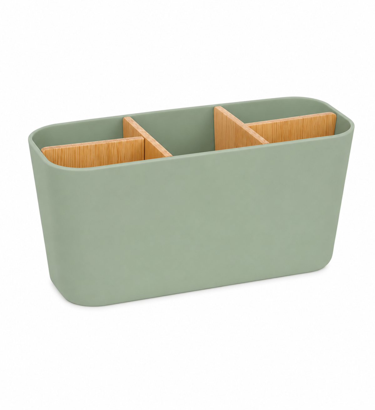 Porte-brosse à dents 5 bacs - Vert - Organisation de coiffeuse et comptoir - Blanc / Bambou