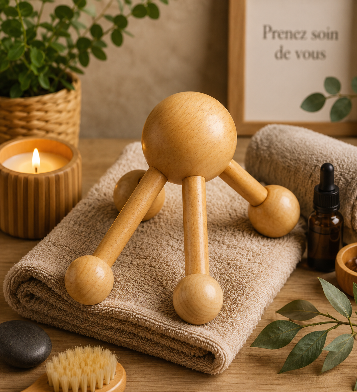 Main de massage corps en bois