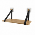 Etagere bambou + lanieres simili cuir sur sticker ou a fixer - noir/bambou
