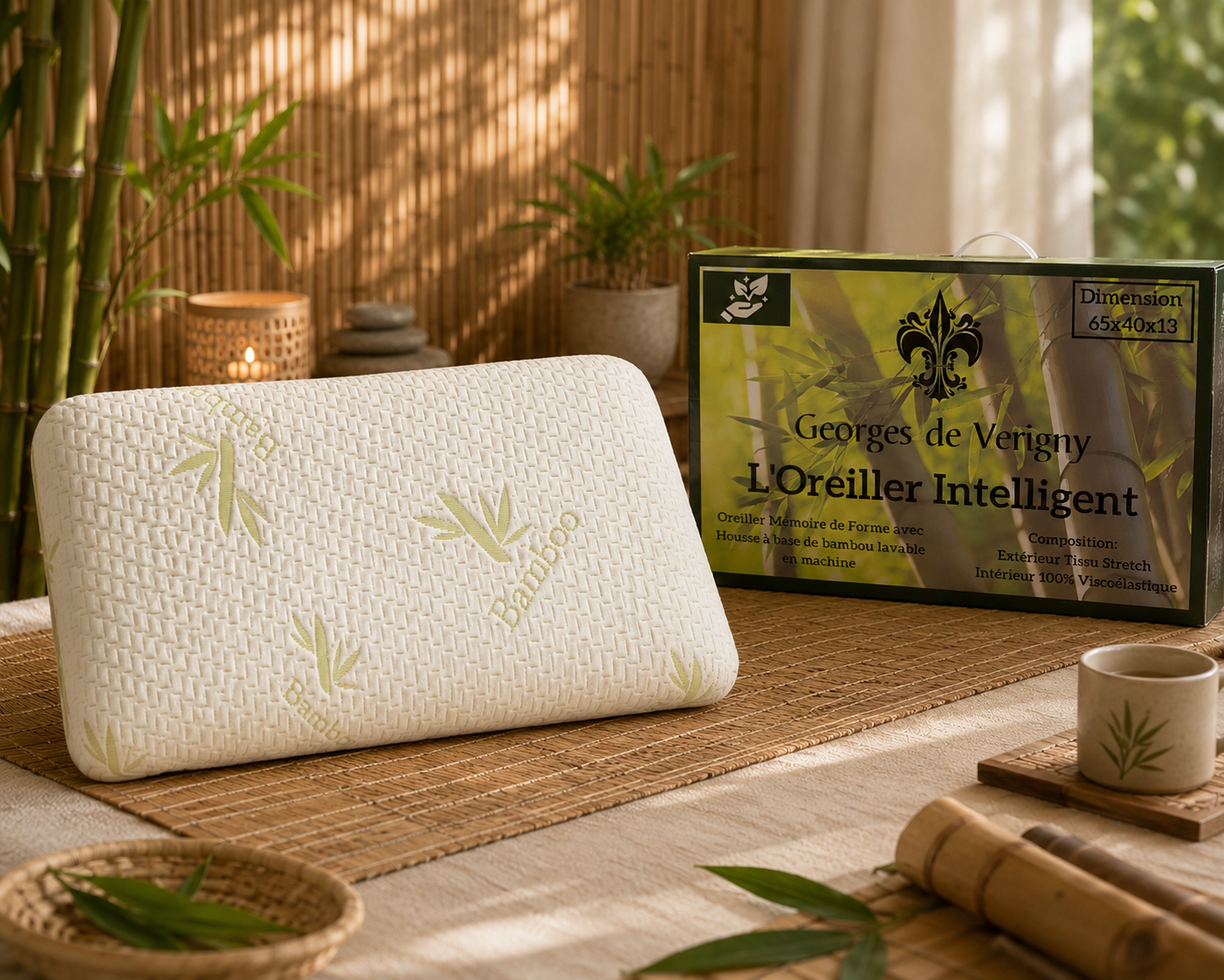 Oreiller mémoire de forme dimension 65x40x13cm