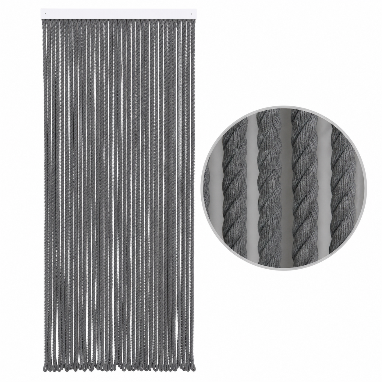 Rideau de Porte Coton - Polyester - Cordes Gris - 90x200cm