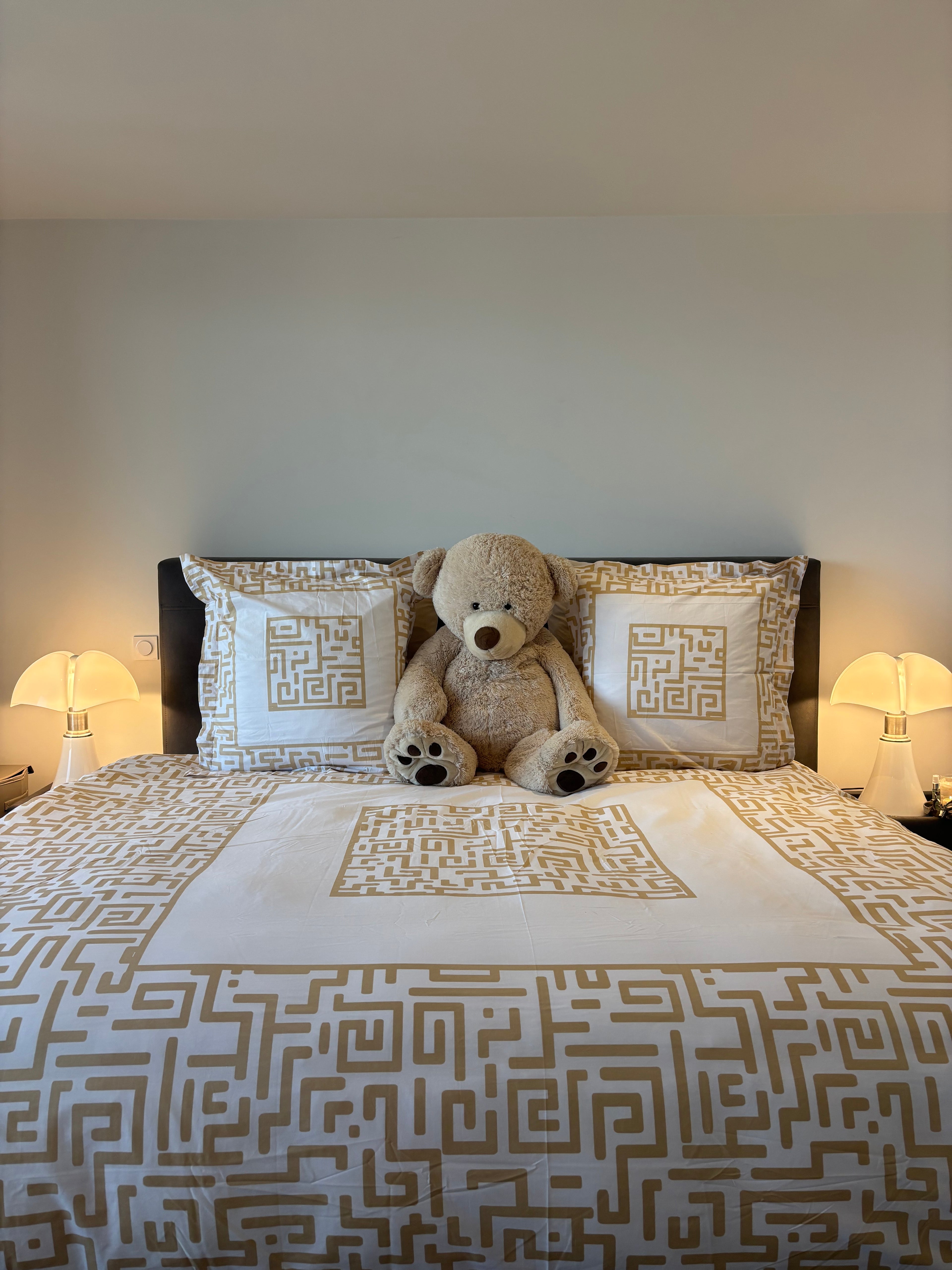 Housse de couette 200x200 motif graphique beige 100% Coton