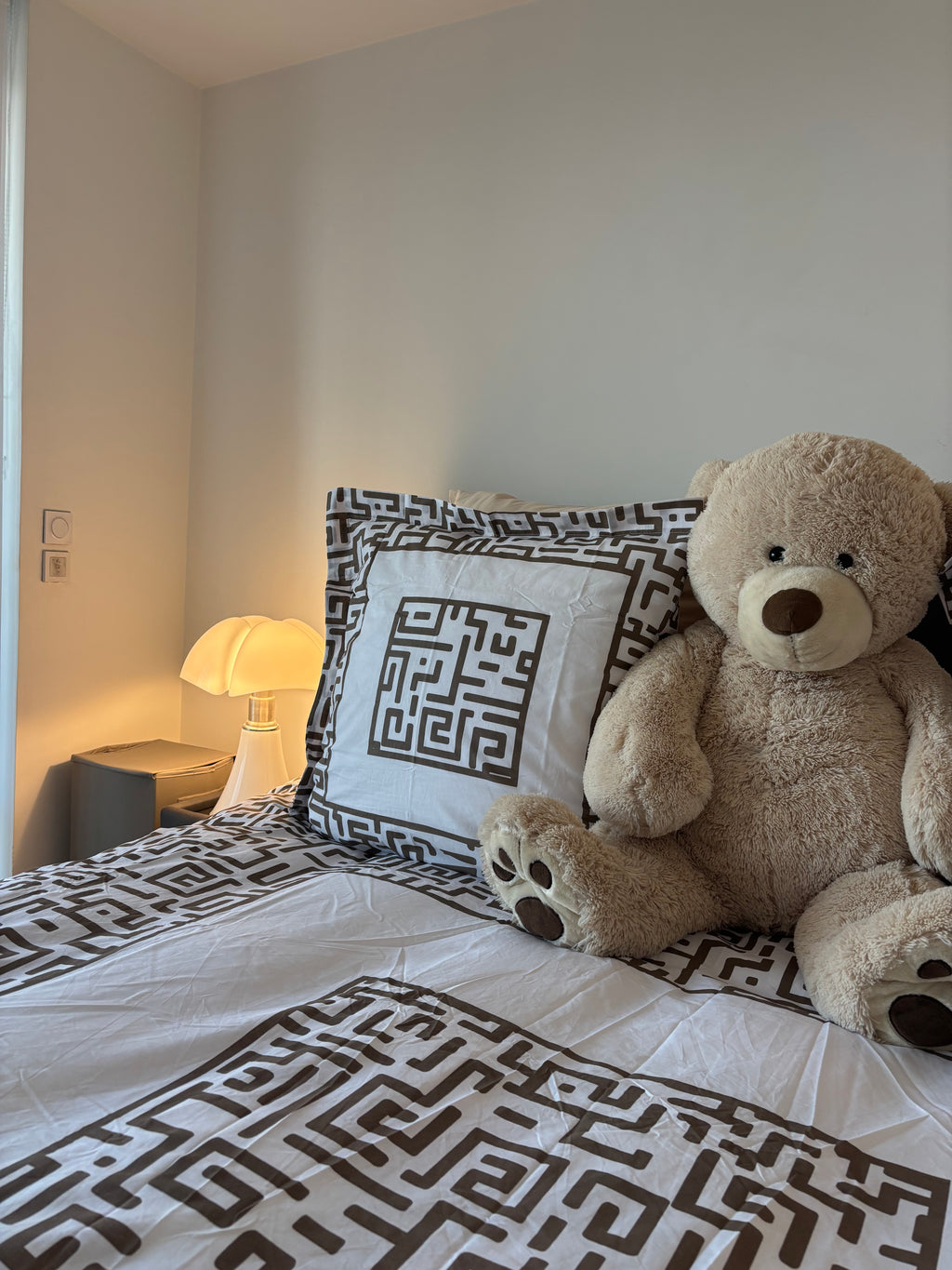 Housse de couette 200x200 motif graphique marron 100% Coton