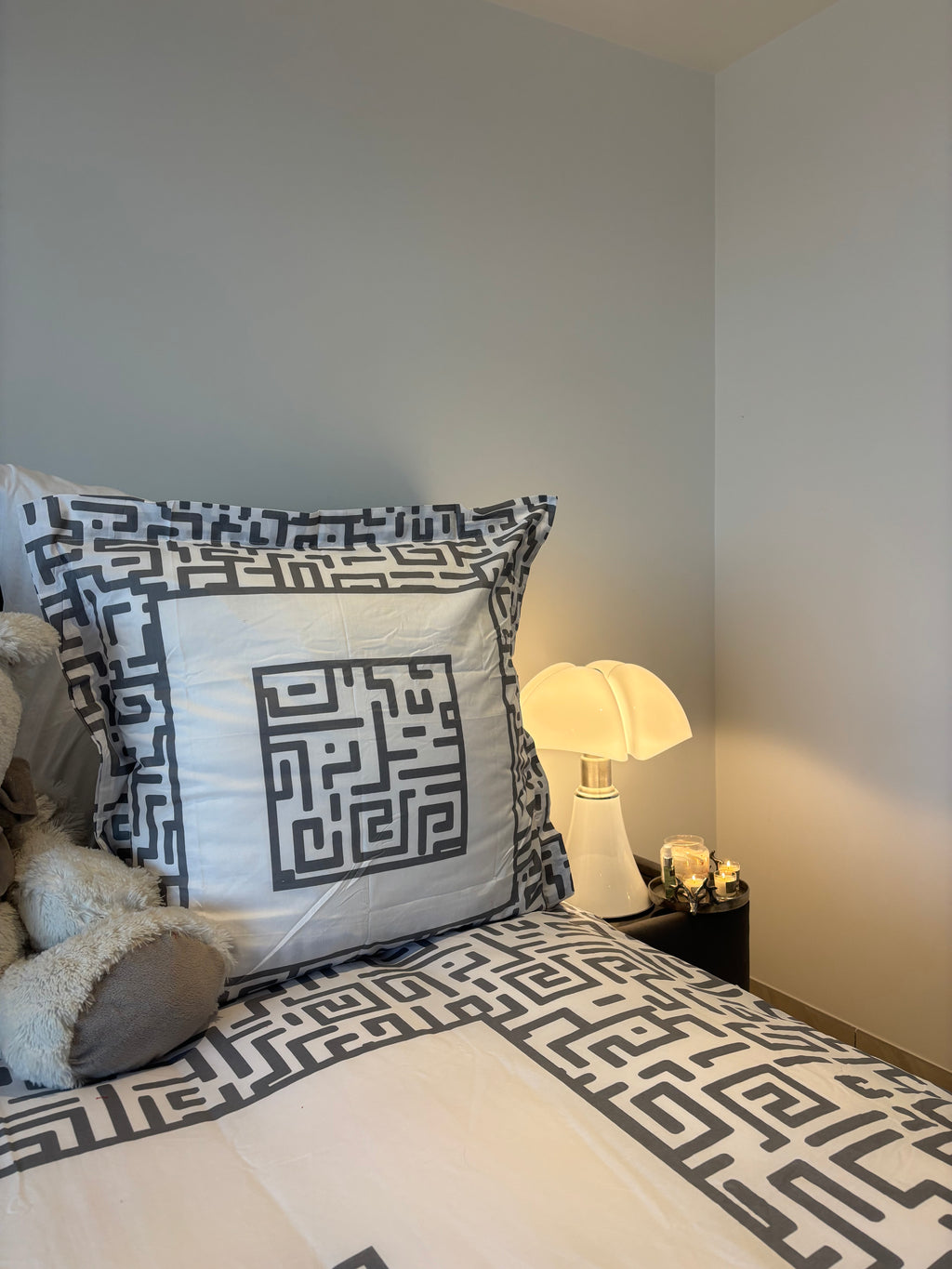 Housse de couette 200x200 motif graphique gris 100% Coton