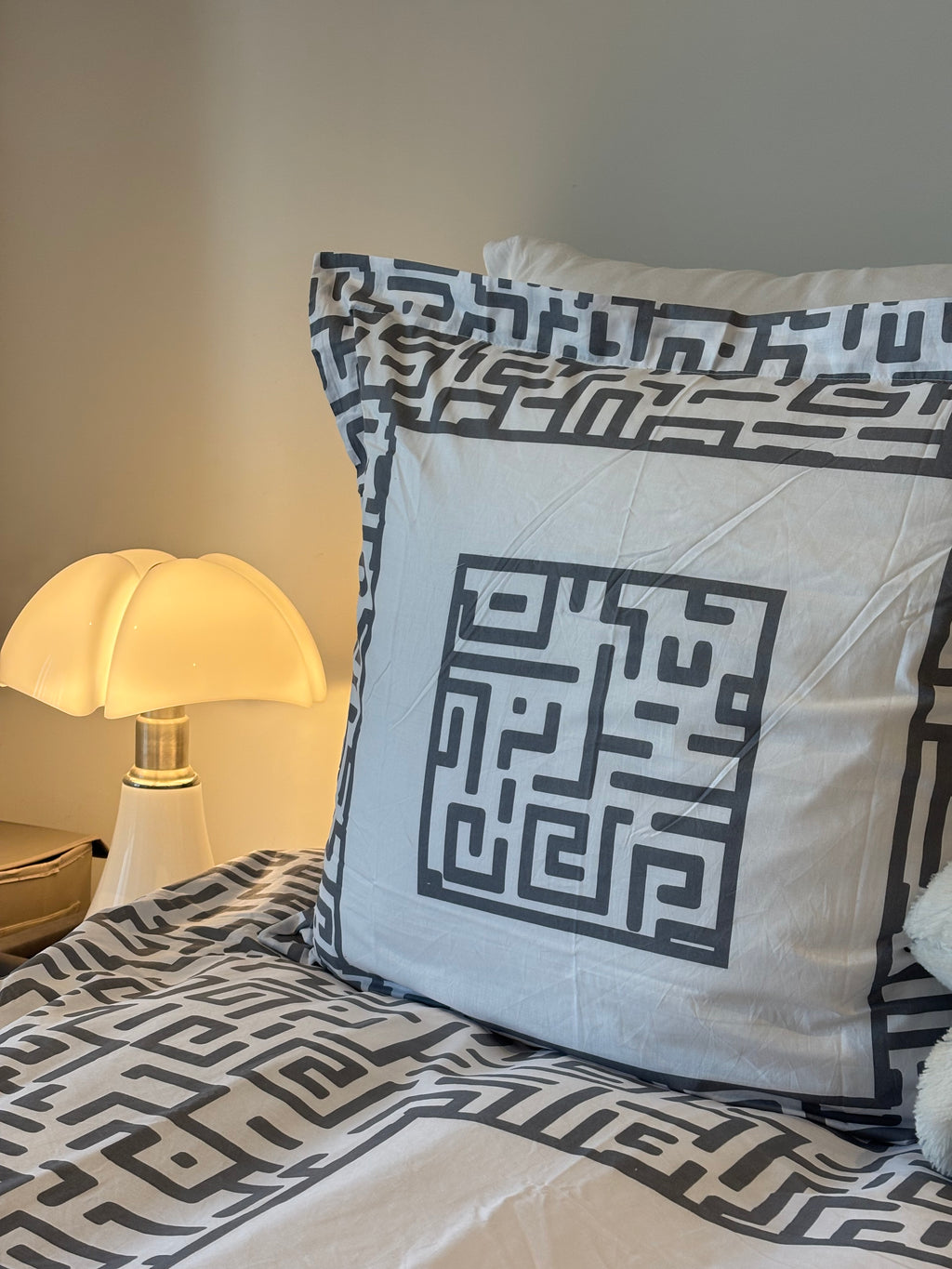 Housse de couette 200x200 motif graphique gris 100% Coton