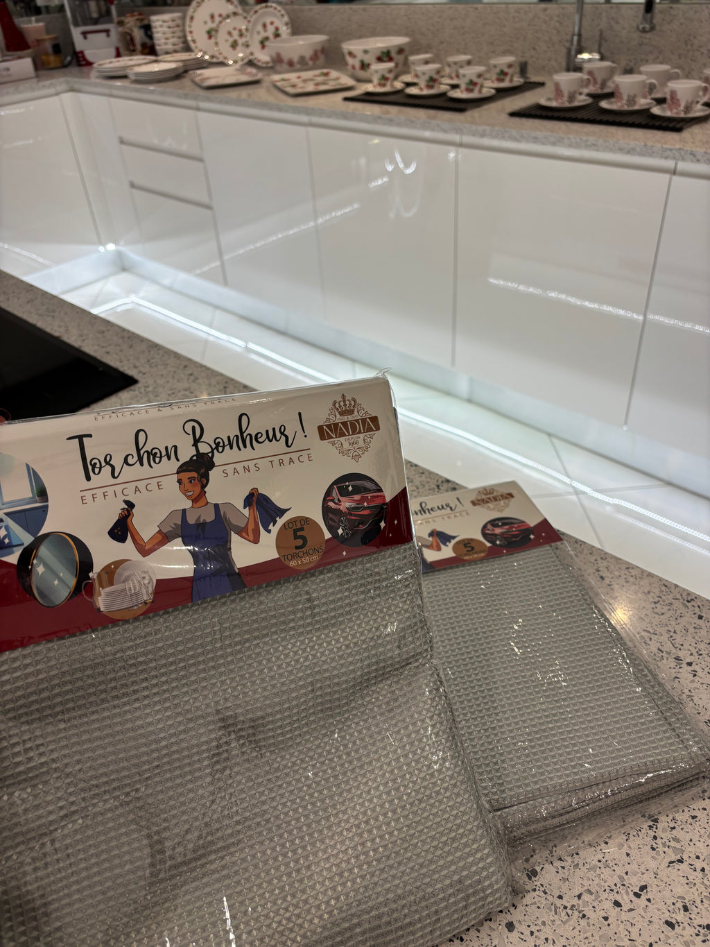 10 torchons Bonheur Gris polyvalents de 60x50 cm