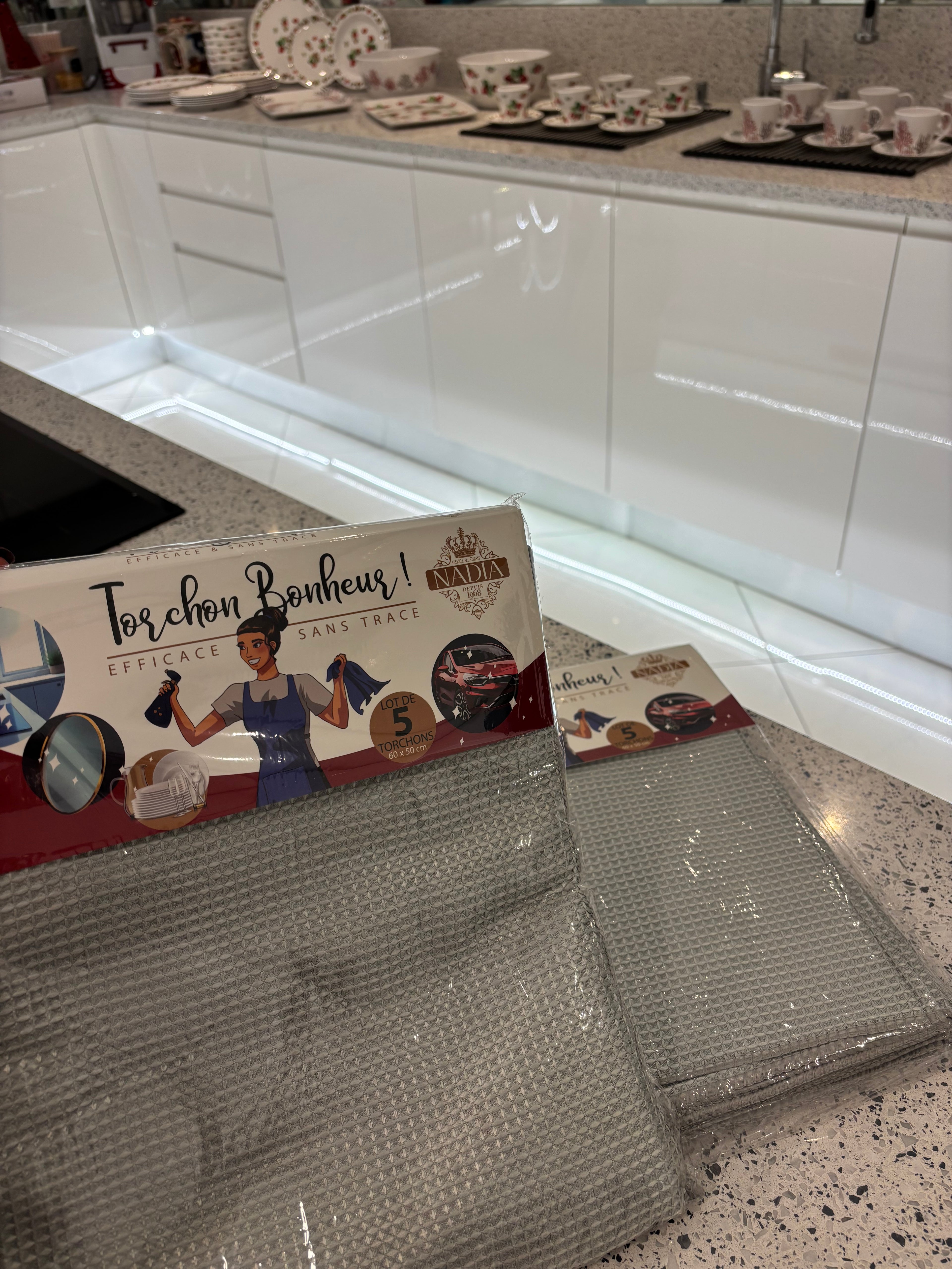 10 torchons Bonheur Gris polyvalents de 60x50 cm