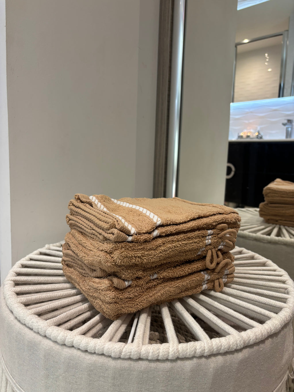 Ensemble complet de 26 pièces Beige - 6 serviettes de toilette + 20 gants Corde Marinier Marron