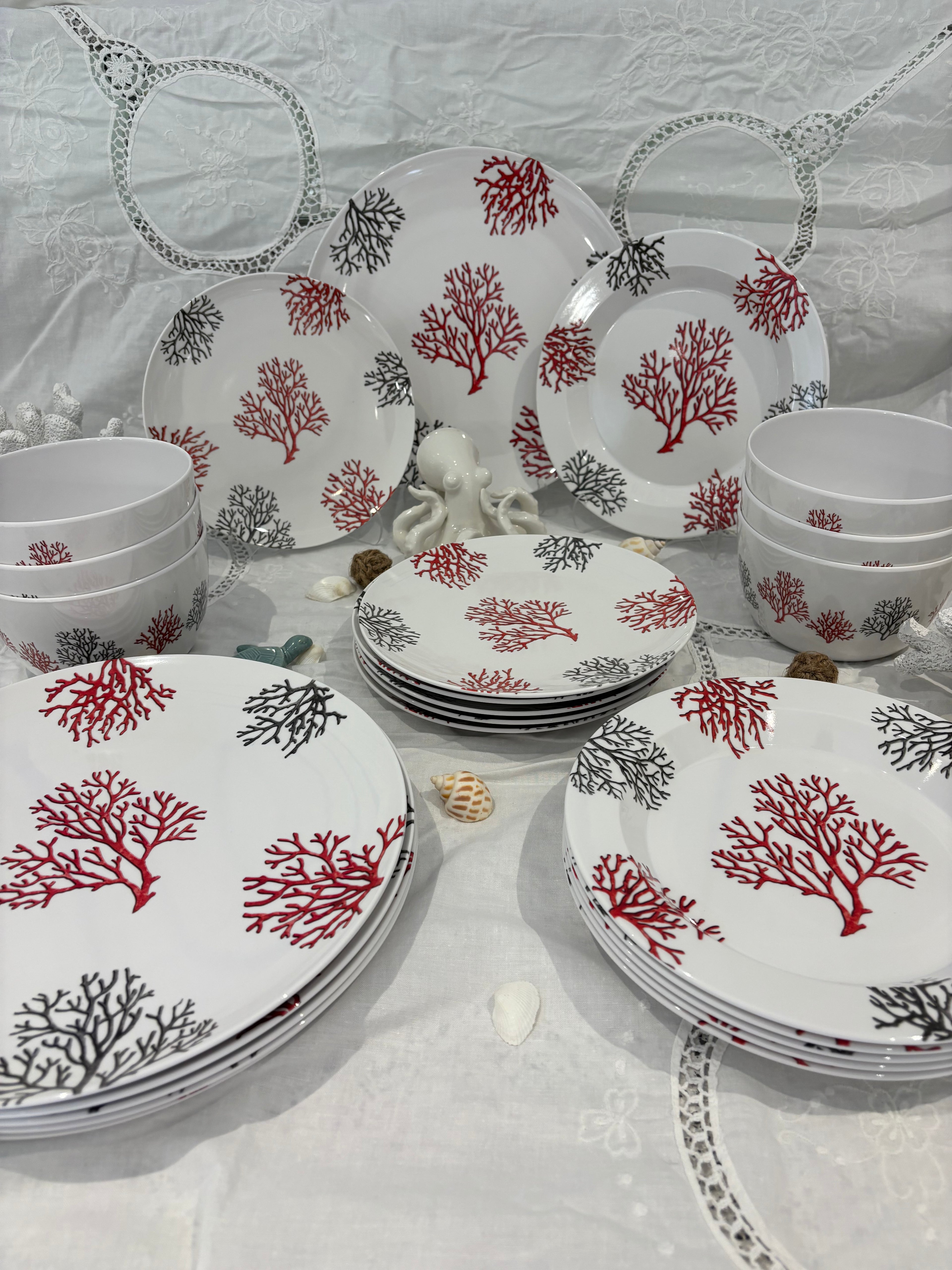 Service de Vaisselle Corail 24 Pièces en Mélamine