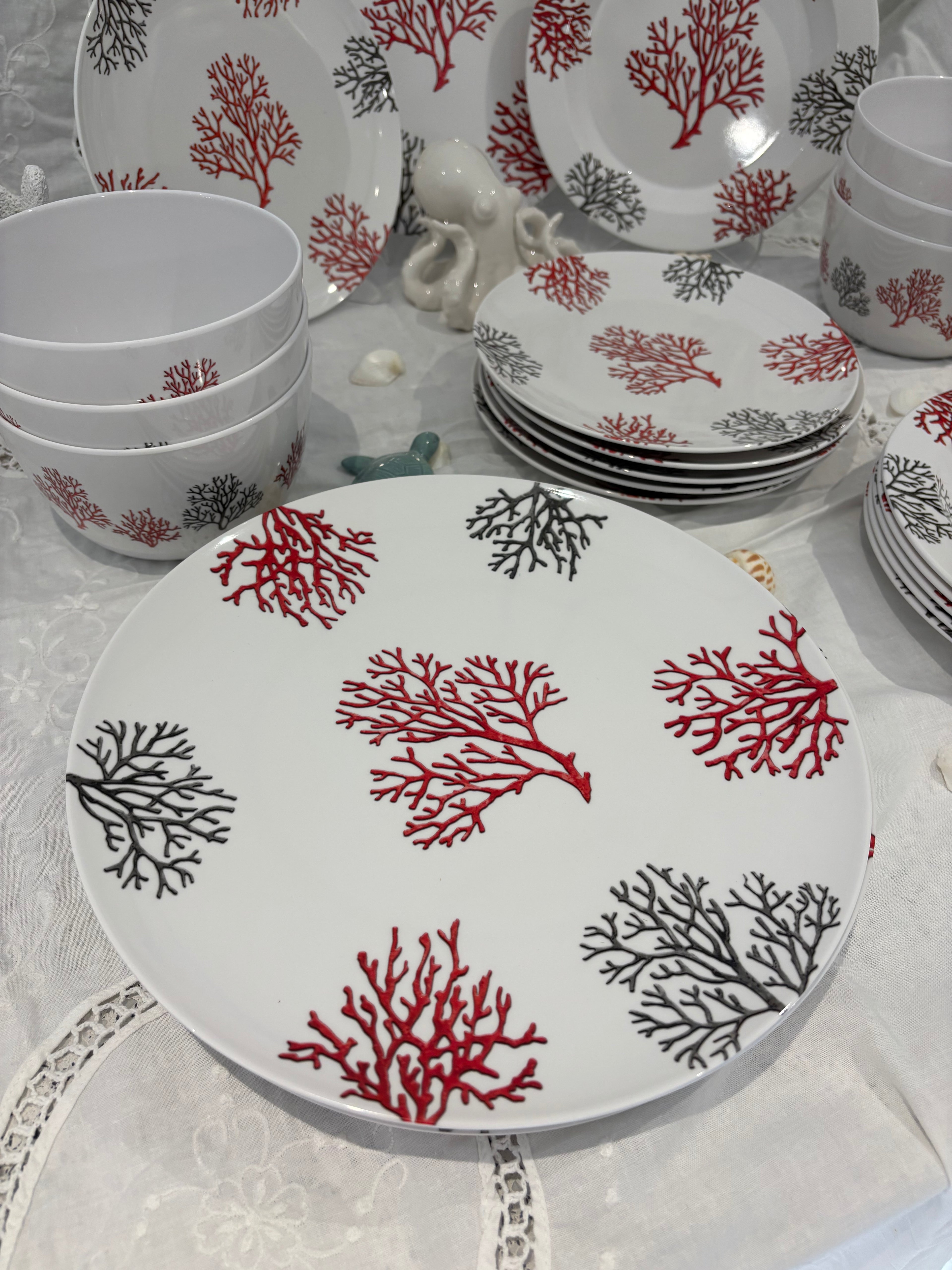 Service de Vaisselle Corail 24 Pièces en Mélamine