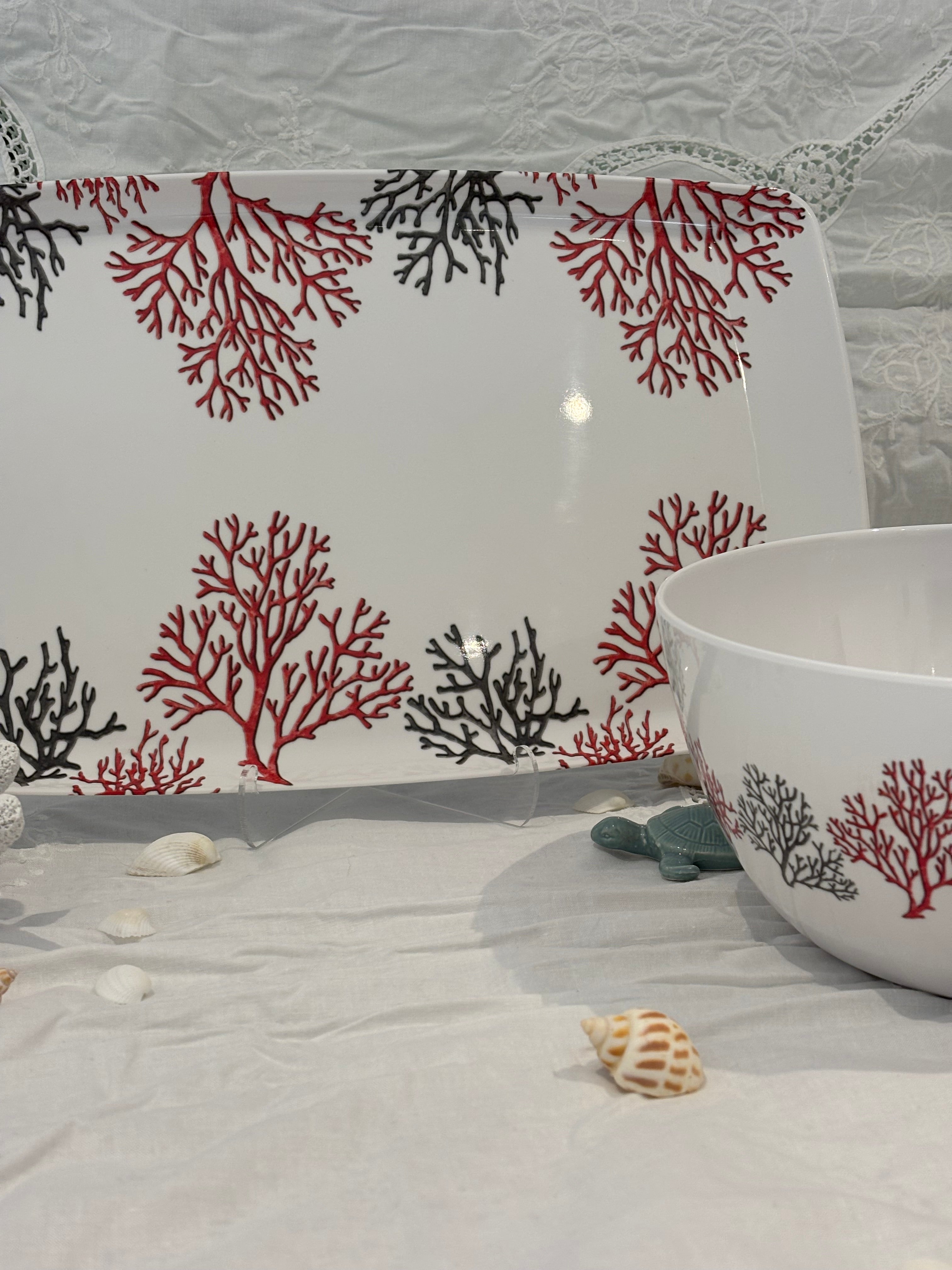 Ensemble Corail Plateau & Saladier en Mélamine