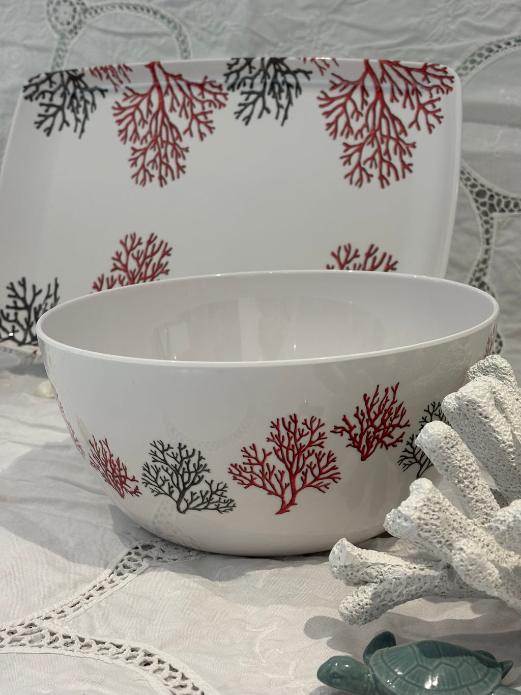 Ensemble Corail Plateau & Saladier en Mélamine