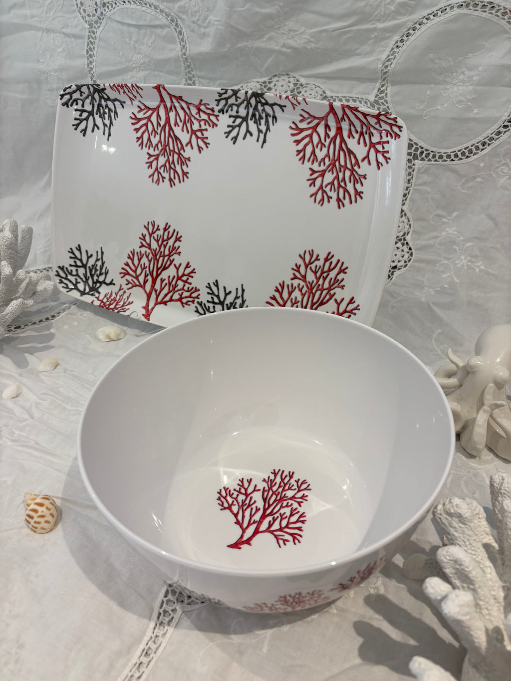 Ensemble Corail Plateau & Saladier en Mélamine