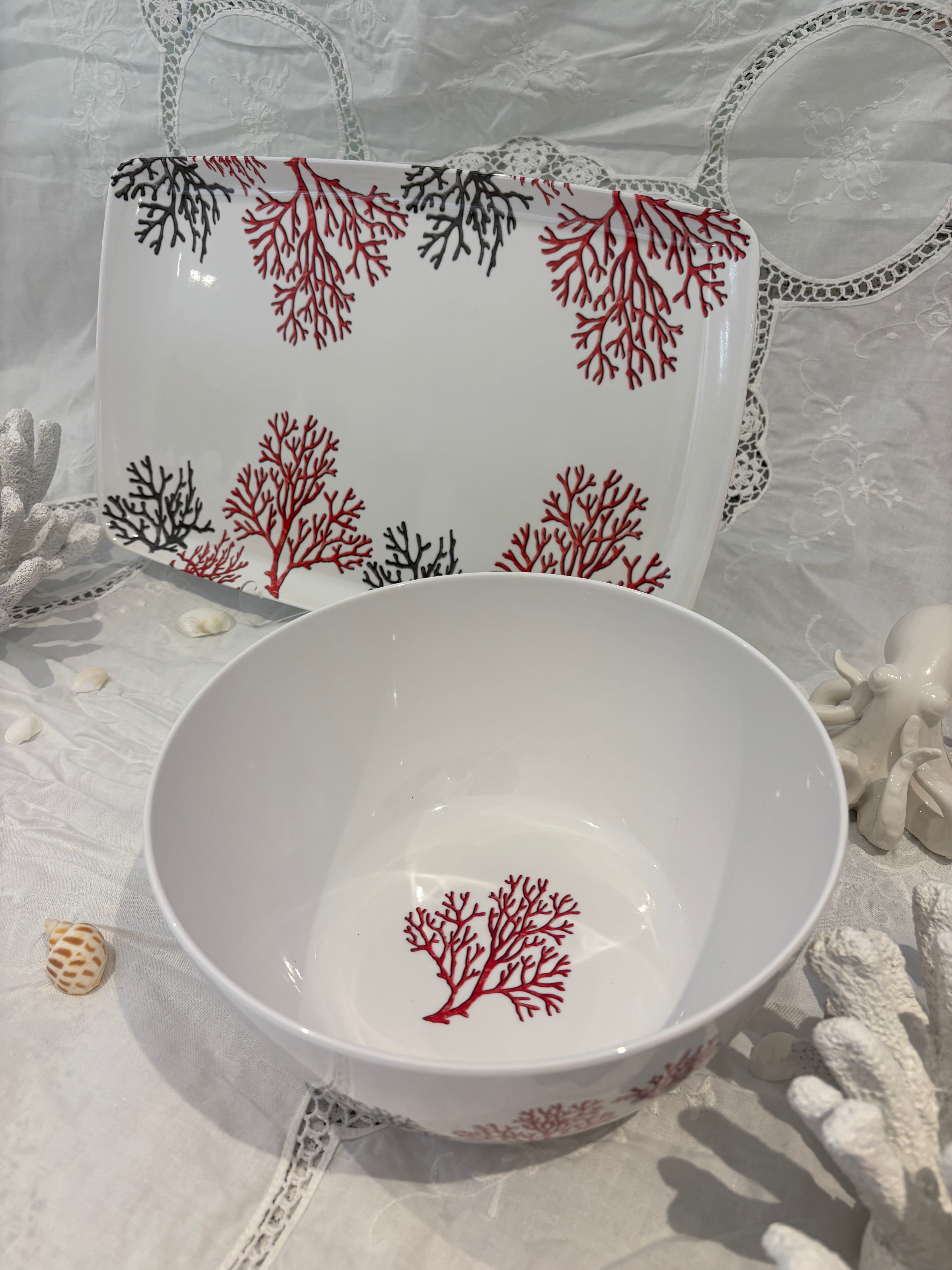 Ensemble Corail Plateau & Saladier en Mélamine