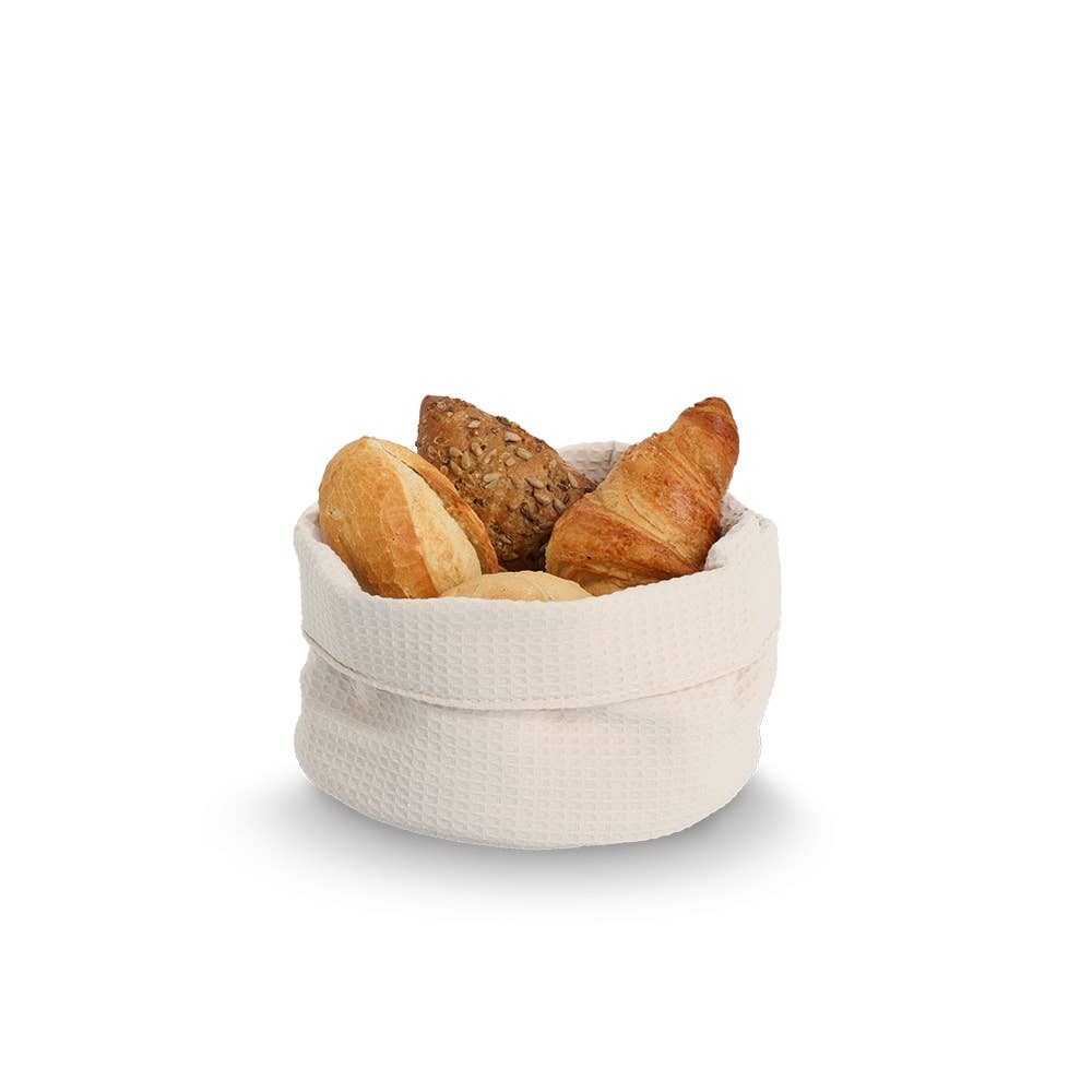 Panier de rangement en piqué gaufré polyester crème: Mousse / Env. Ø 25 x 13 cm