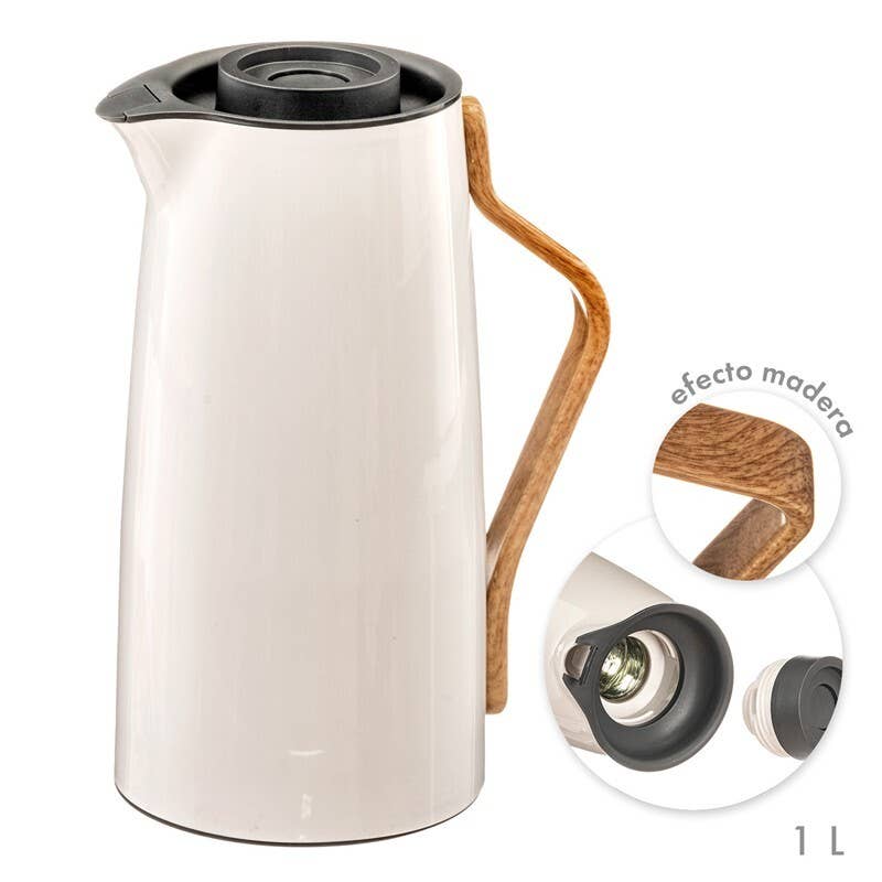 Thermos avec anse effet bois 1L