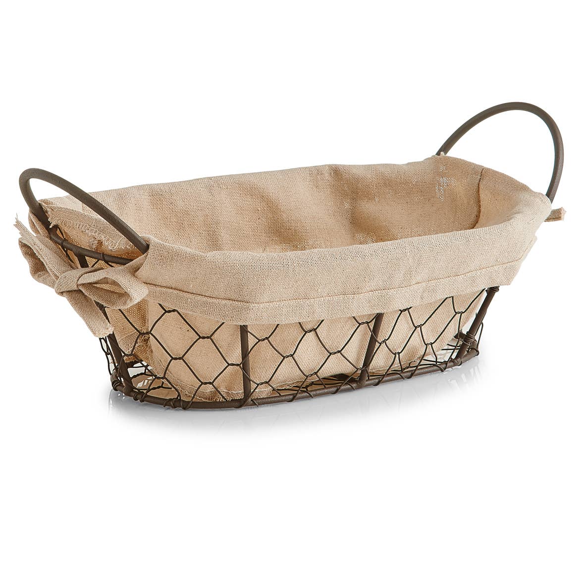 Corbeille à pain avec sac "Countrystyle", métal/lin: Marron/beige / Env. 30 x 21 x 11 cm