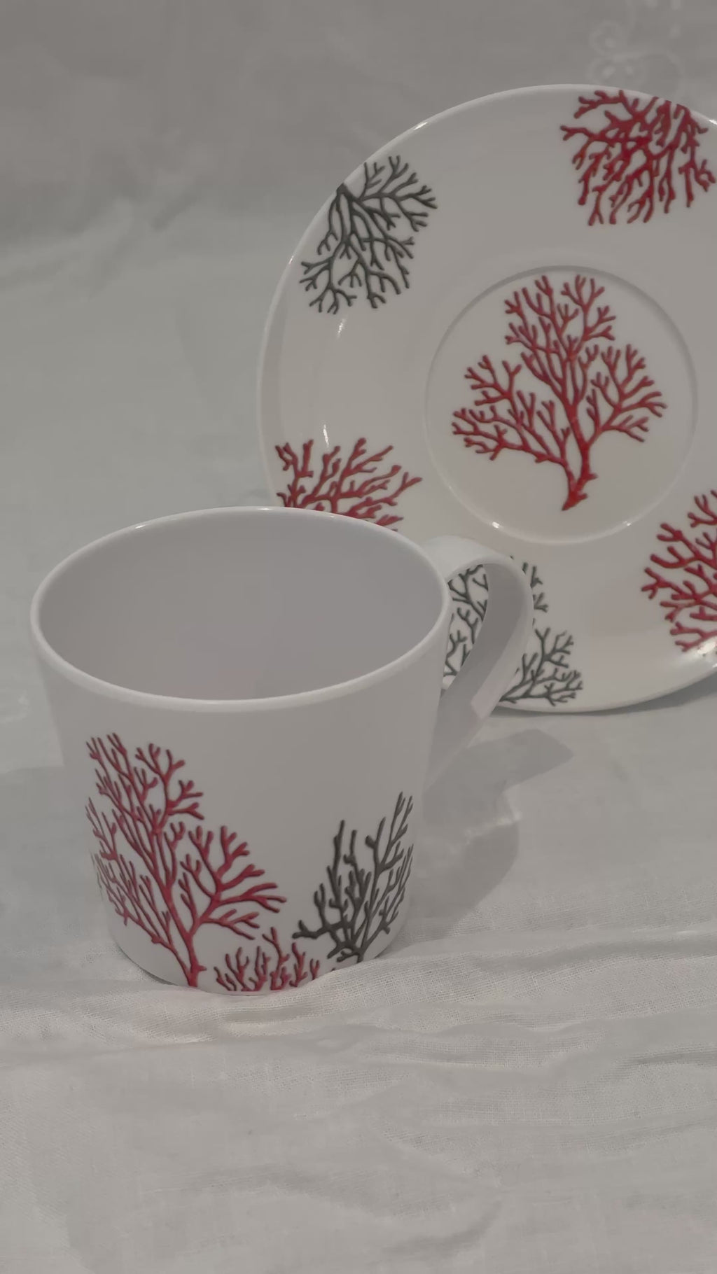 Service à Café Corail 12 Pièces en Mélamine – 6 Tasses & 6 Soucoupes