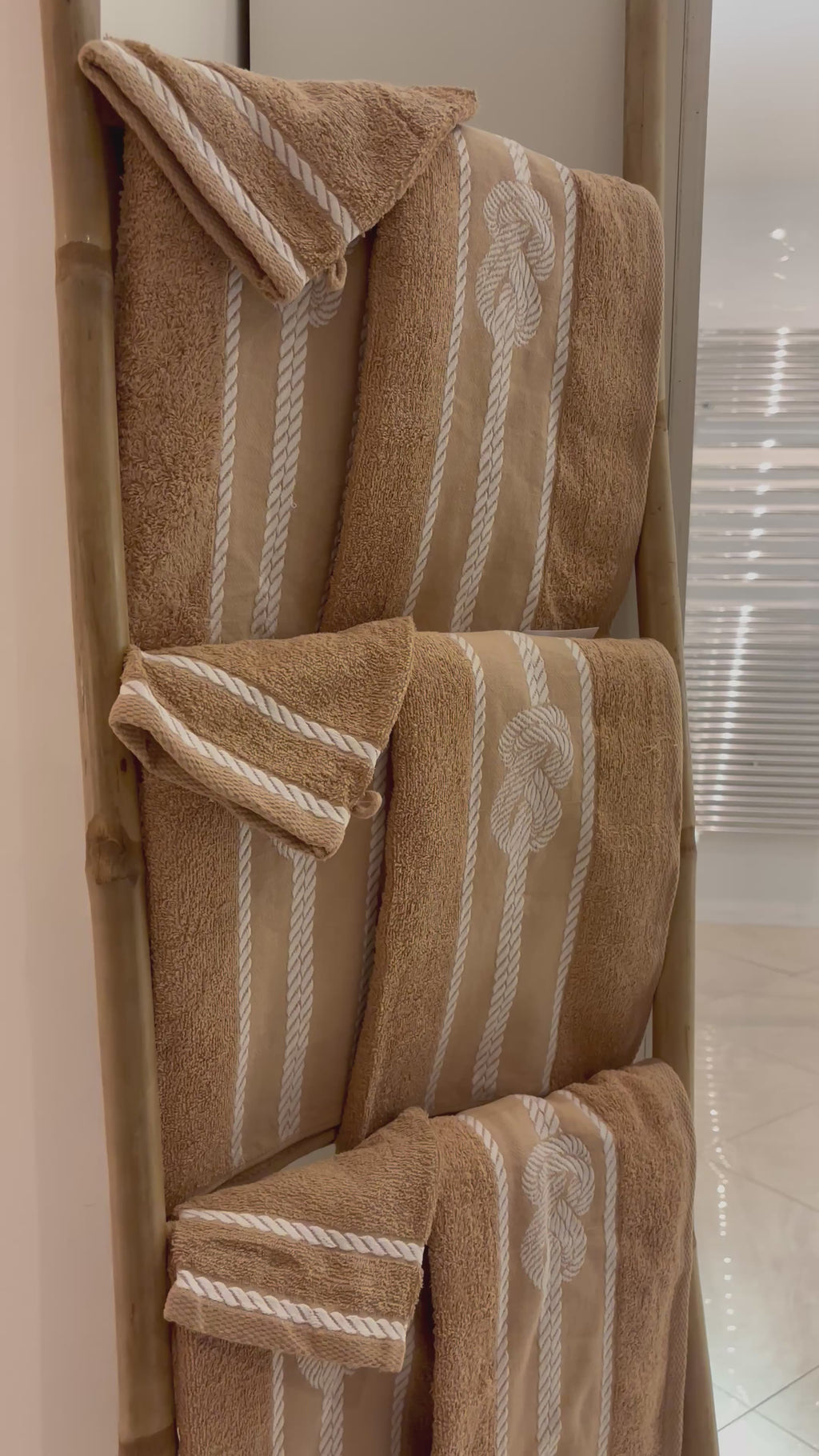 Ensemble complet de 26 pièces Beige - 6 serviettes de toilette + 20 gants Corde Marinier Marron