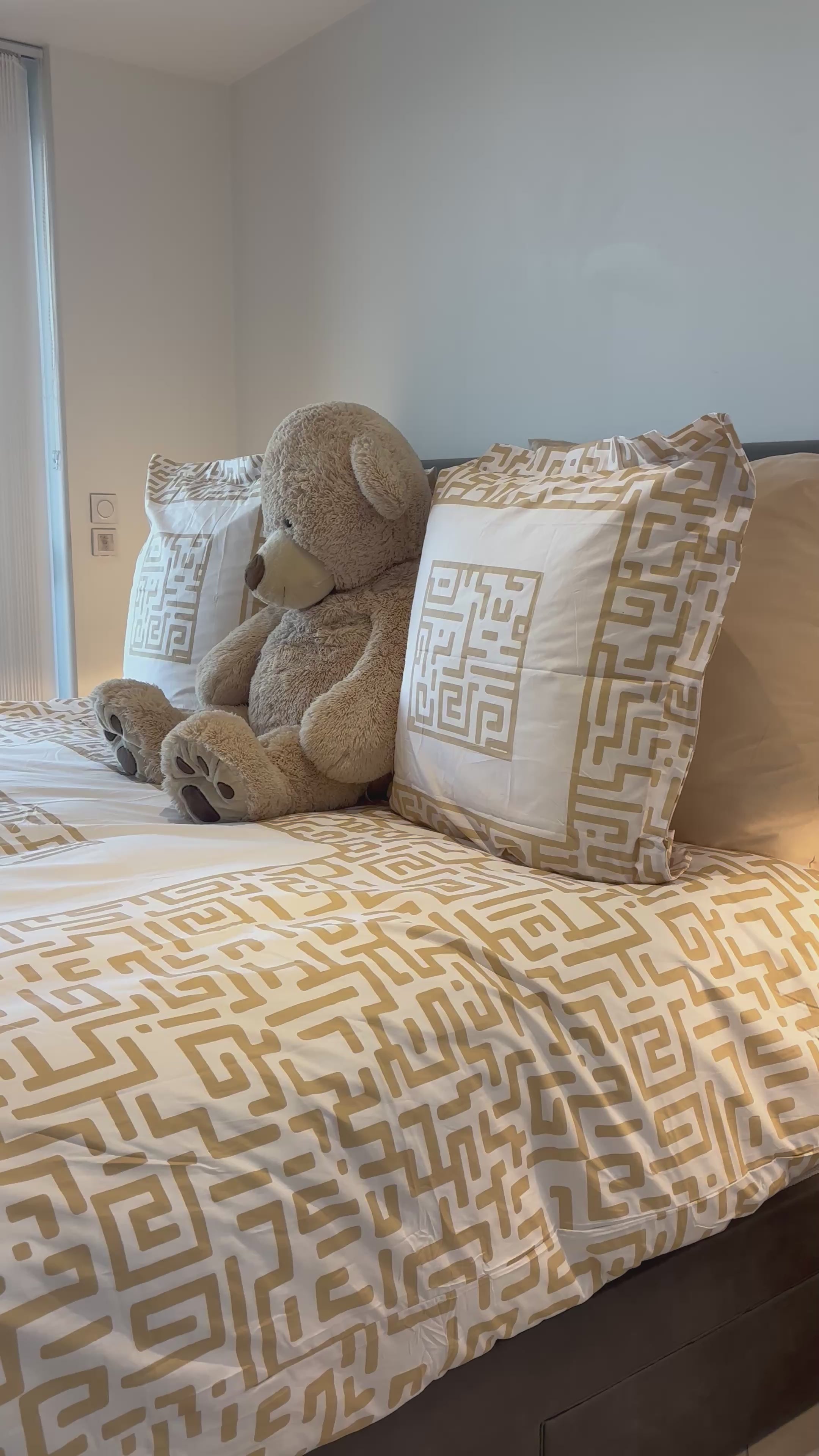 Housse de couette graphique Beige 220x240 - 100% Coton